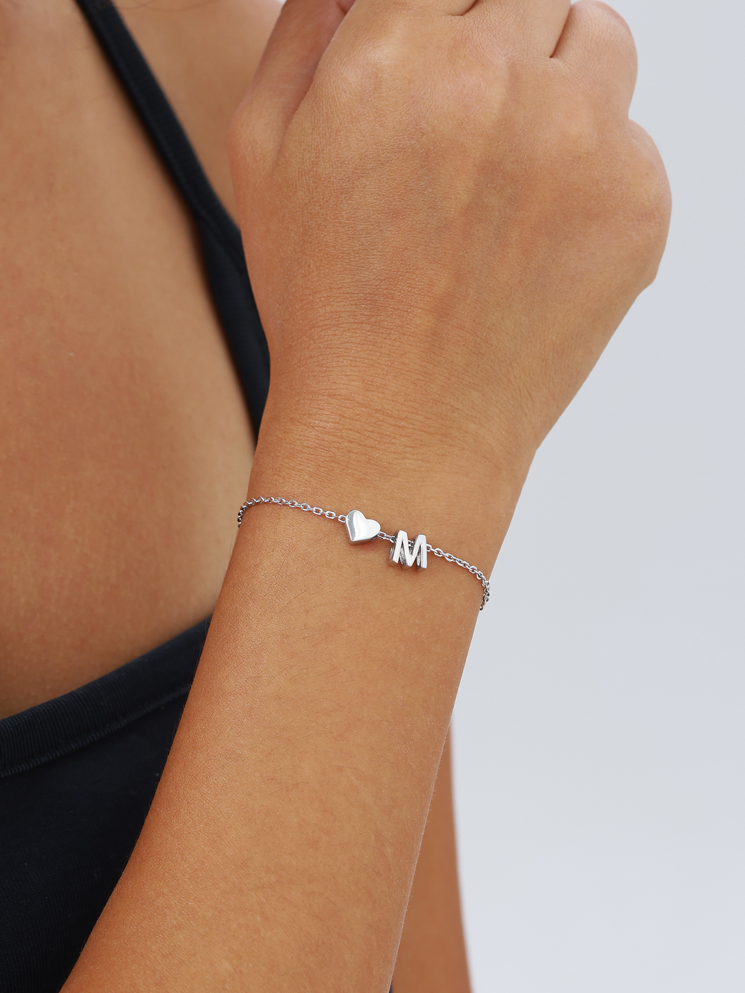 Classic Initial Letters with Heart Bracelet, sterling silver jewlery, initial bracelet, gift idea
