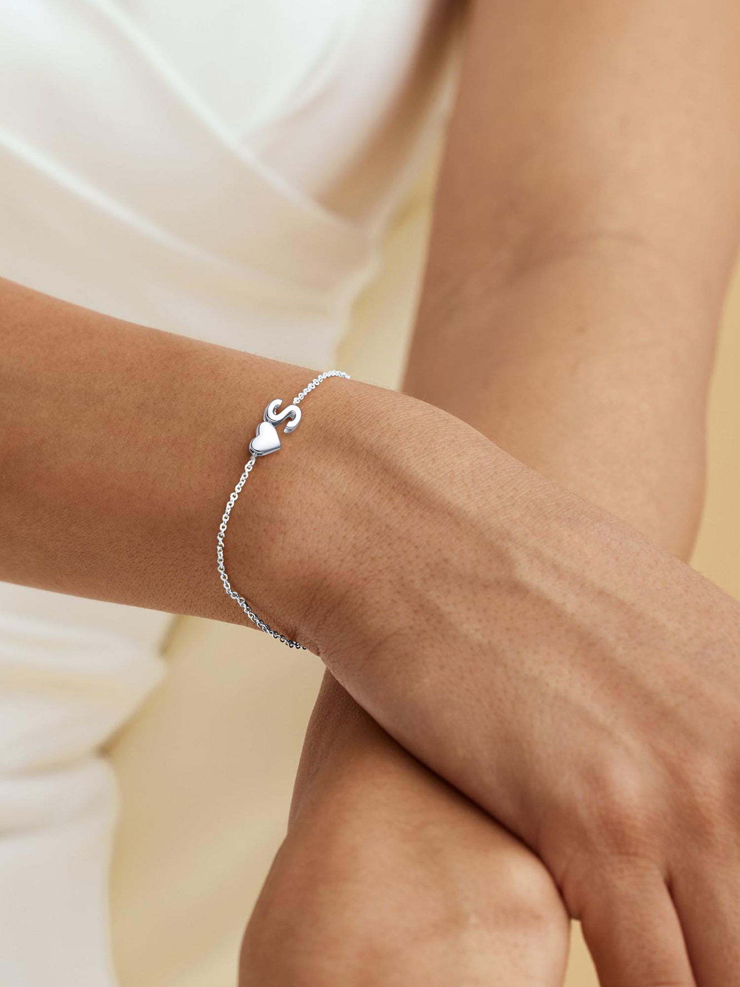 Classic Initial Letters with Heart Bracelet, sterling silver jewlery, initial bracelet, gift idea