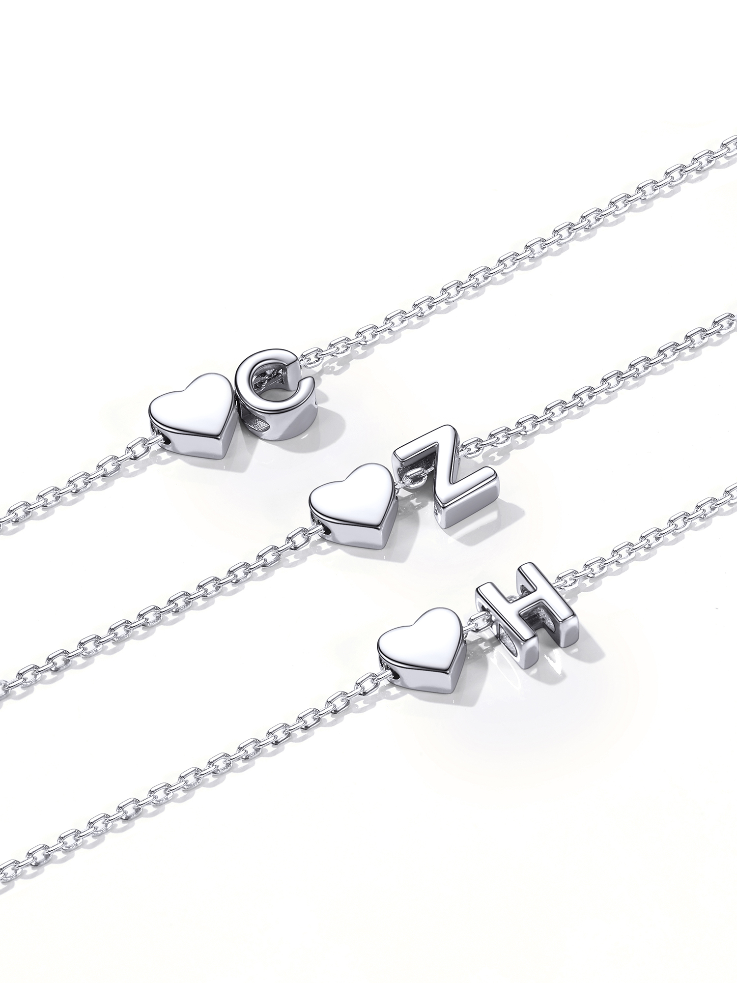 Classic Initial Letters with Heart Bracelet, sterling silver jewlery, initial bracelet, gift idea