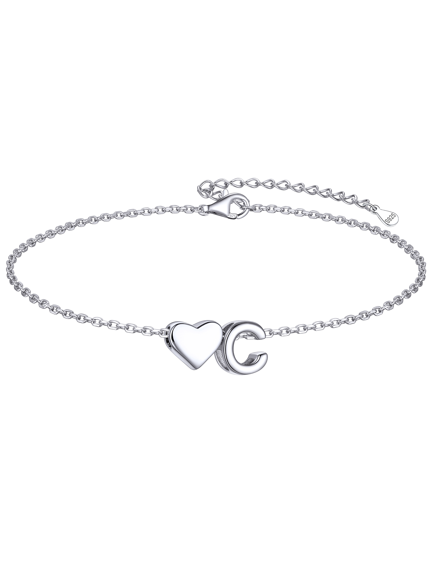 Classic Initial Letters with Heart Bracelet, sterling silver jewlery, initial bracelet, gift idea