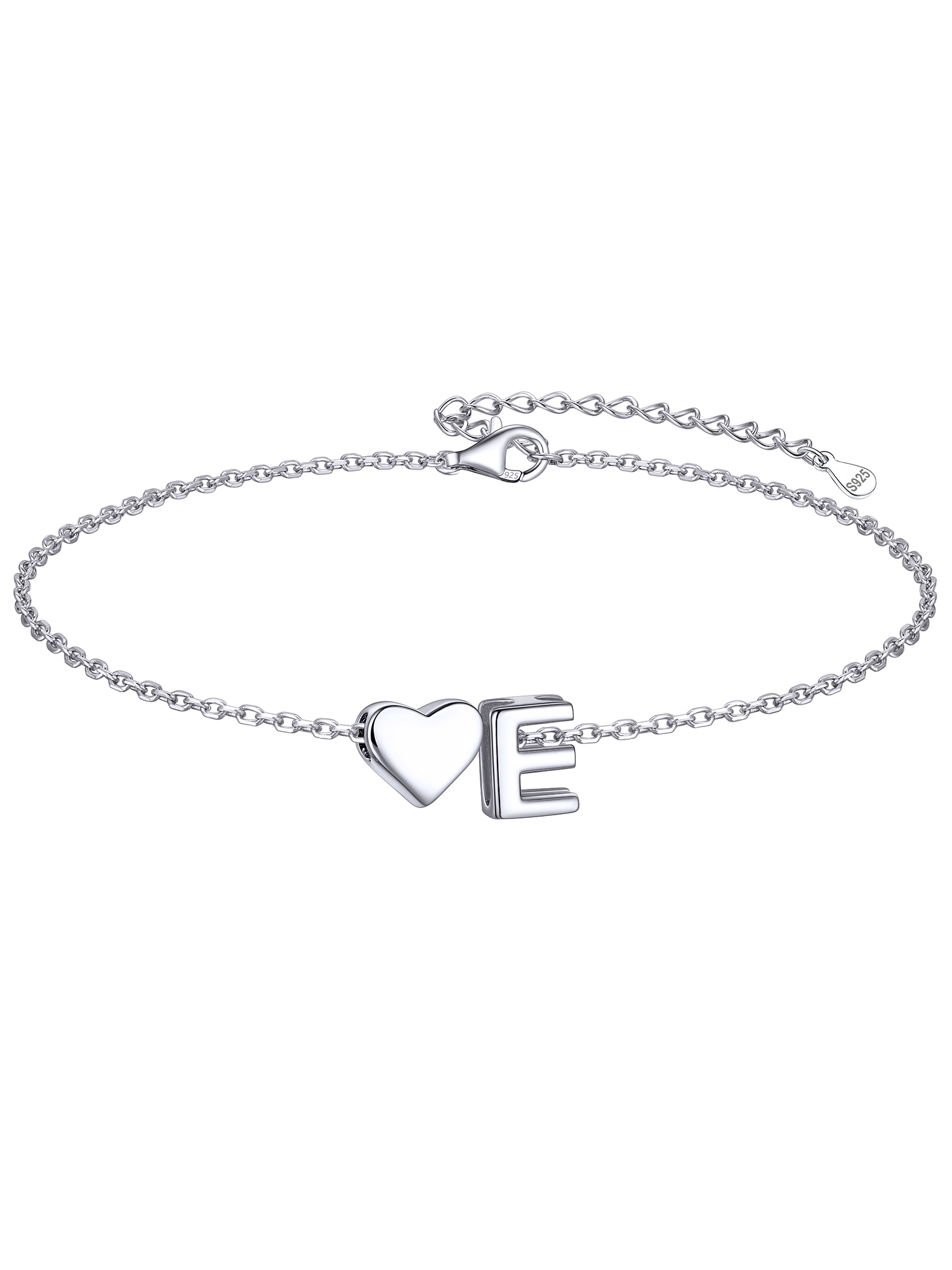 Classic Initial Letters with Heart Bracelet, sterling silver jewlery, initial bracelet, gift idea
