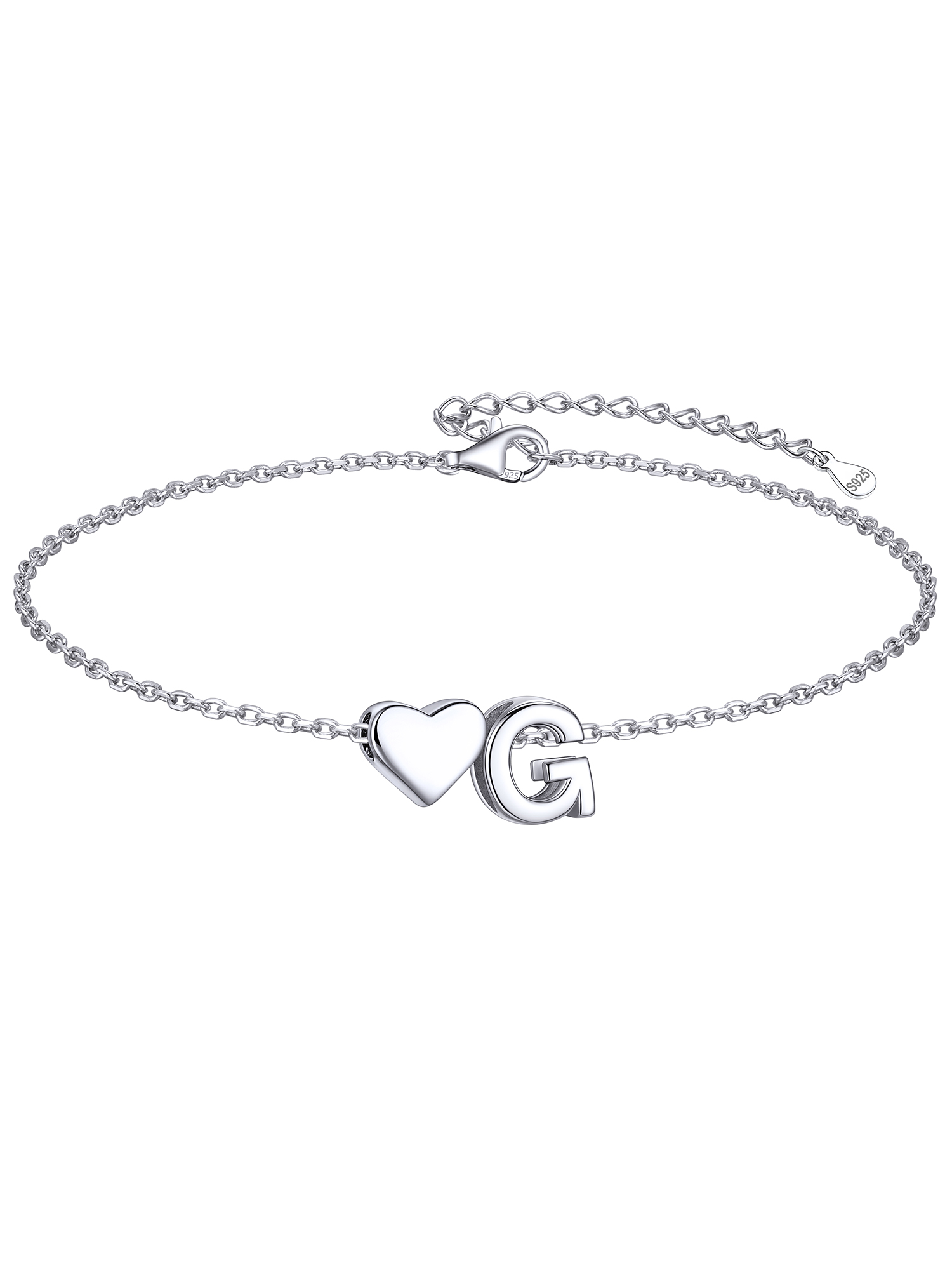 Classic Initial Letters with Heart Bracelet, sterling silver jewlery, initial bracelet, gift idea