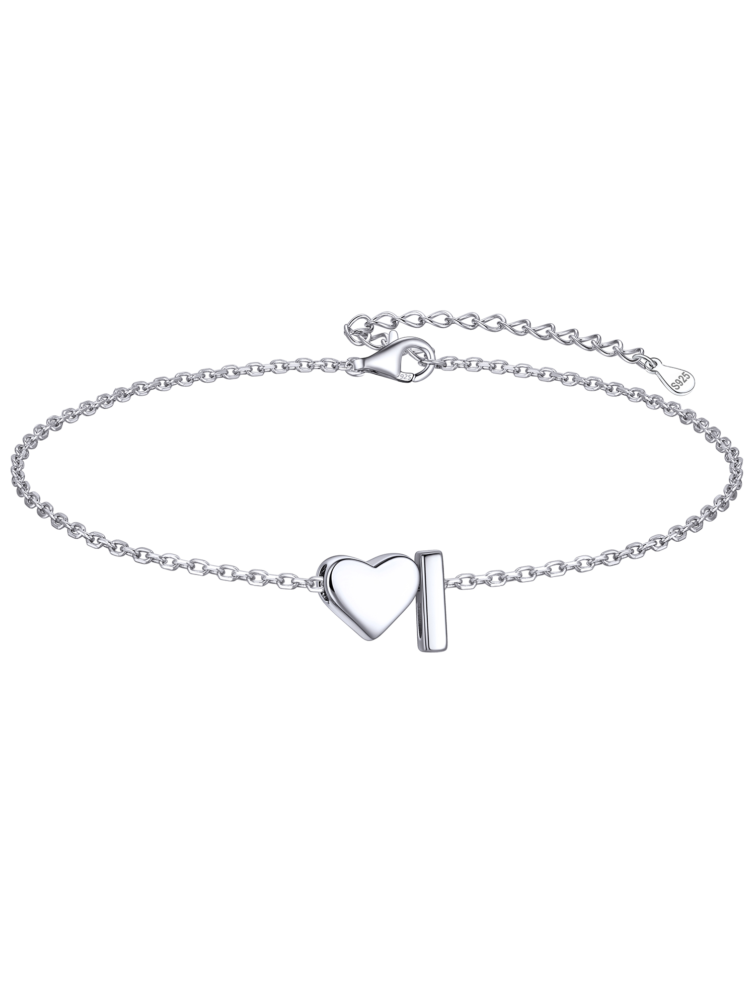 Classic Initial Letters with Heart Bracelet, sterling silver jewlery, initial bracelet, gift idea