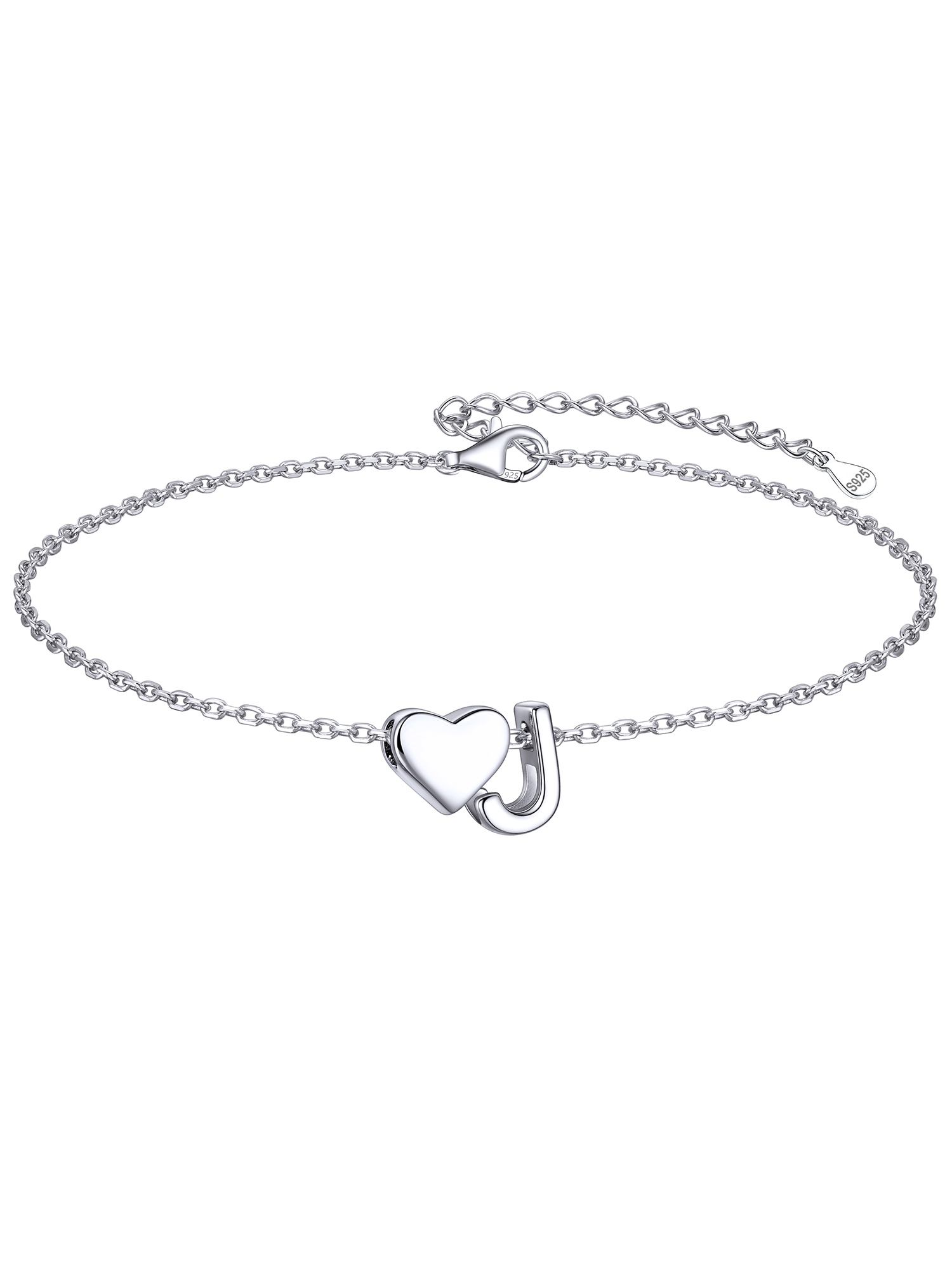 Classic Initial Letters with Heart Bracelet, sterling silver jewlery, initial bracelet, gift idea