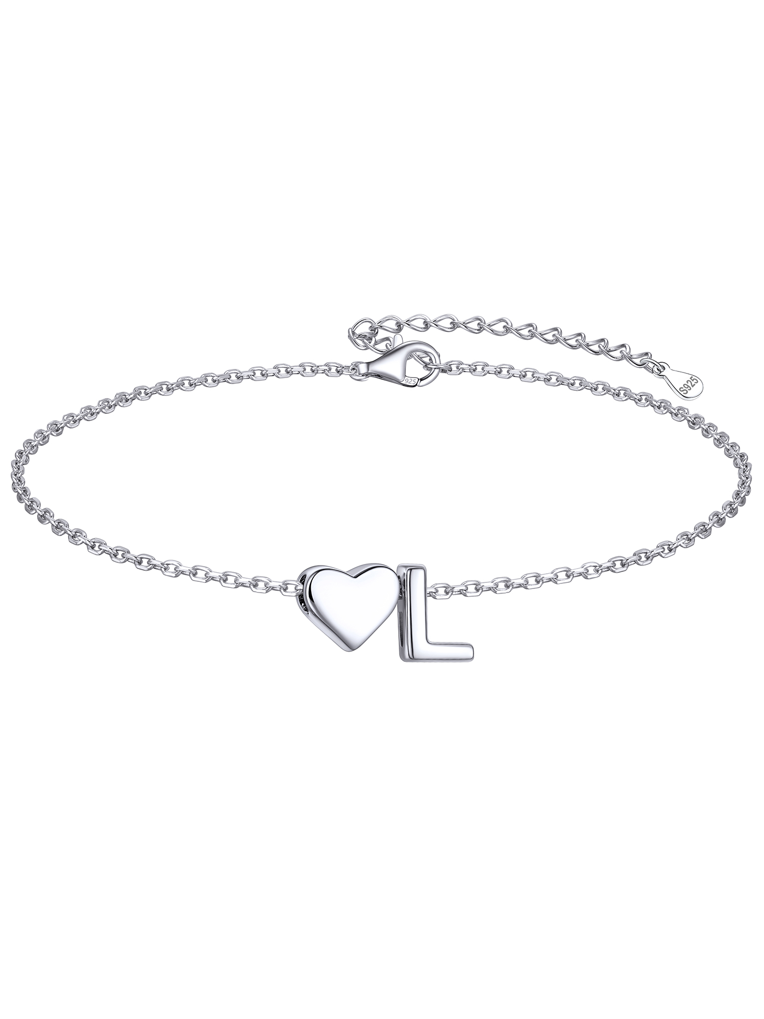 Classic Initial Letters with Heart Bracelet, sterling silver jewlery, initial bracelet, gift idea