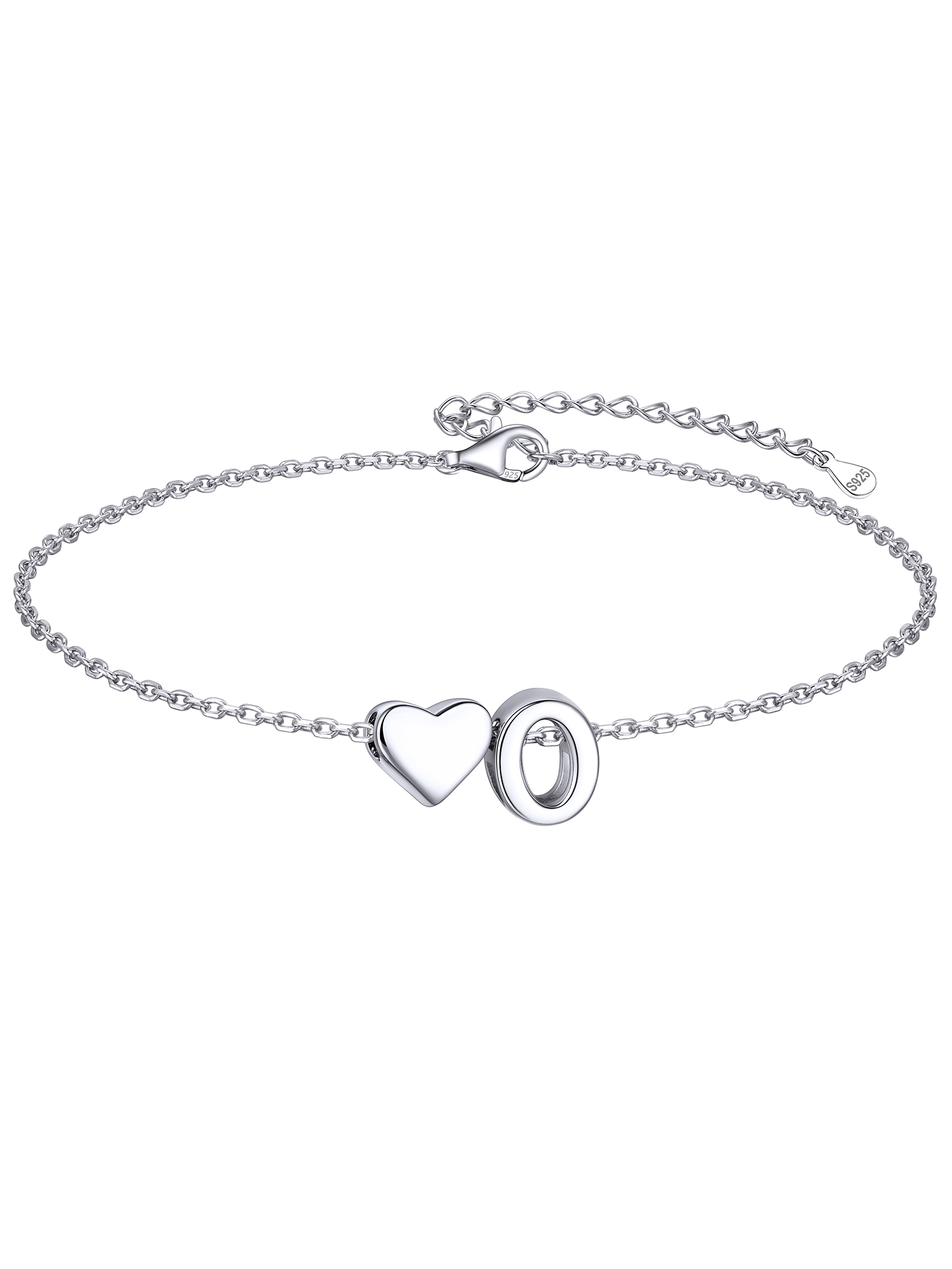Classic Initial Letters with Heart Bracelet, sterling silver jewlery, initial bracelet, gift idea