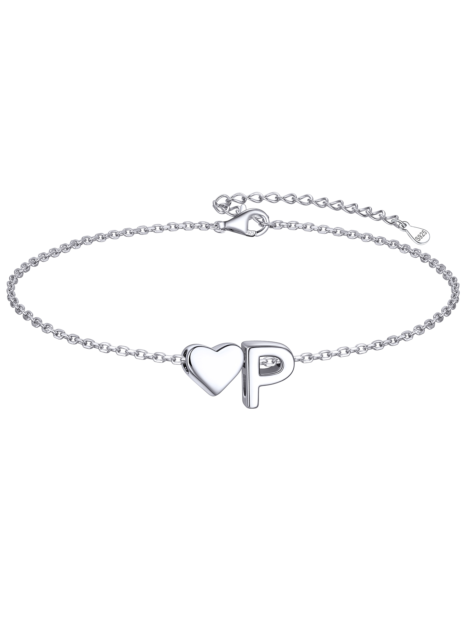 Classic Initial Letters with Heart Bracelet, sterling silver jewlery, initial bracelet, gift idea