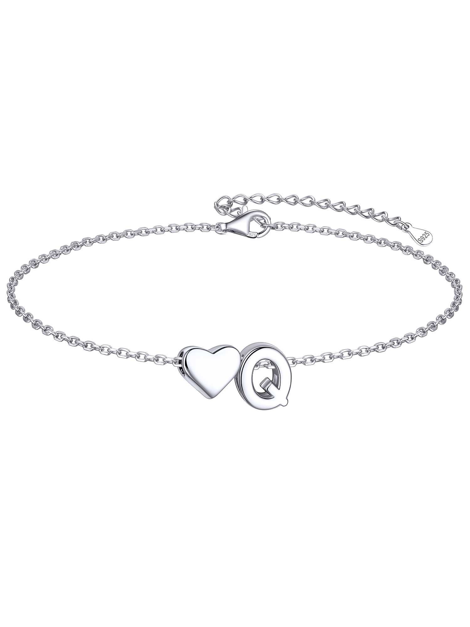 Classic Initial Letters with Heart Bracelet, sterling silver jewlery, initial bracelet, gift idea