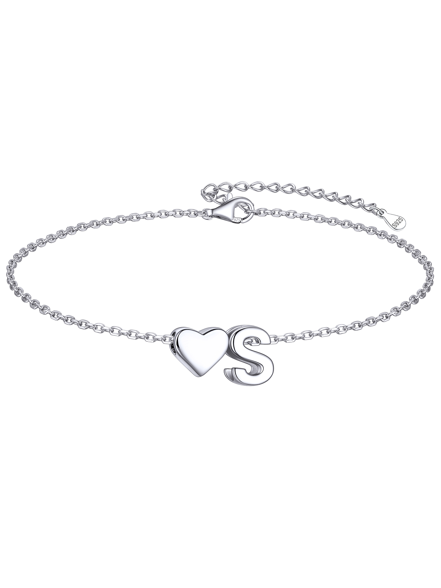 Classic Initial Letters with Heart Bracelet, sterling silver jewlery, initial bracelet, gift idea