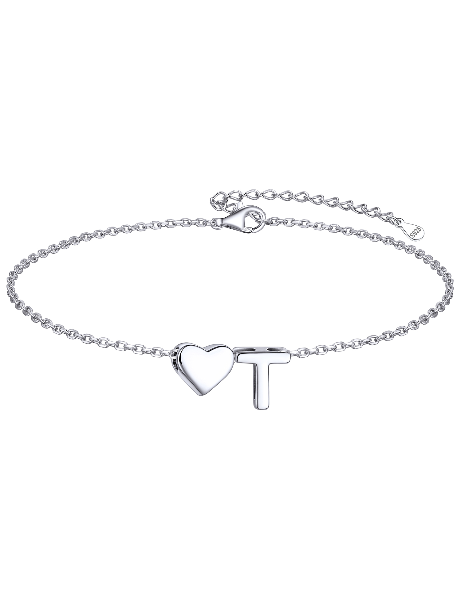 Classic Initial Letters with Heart Bracelet, sterling silver jewlery, initial bracelet, gift idea