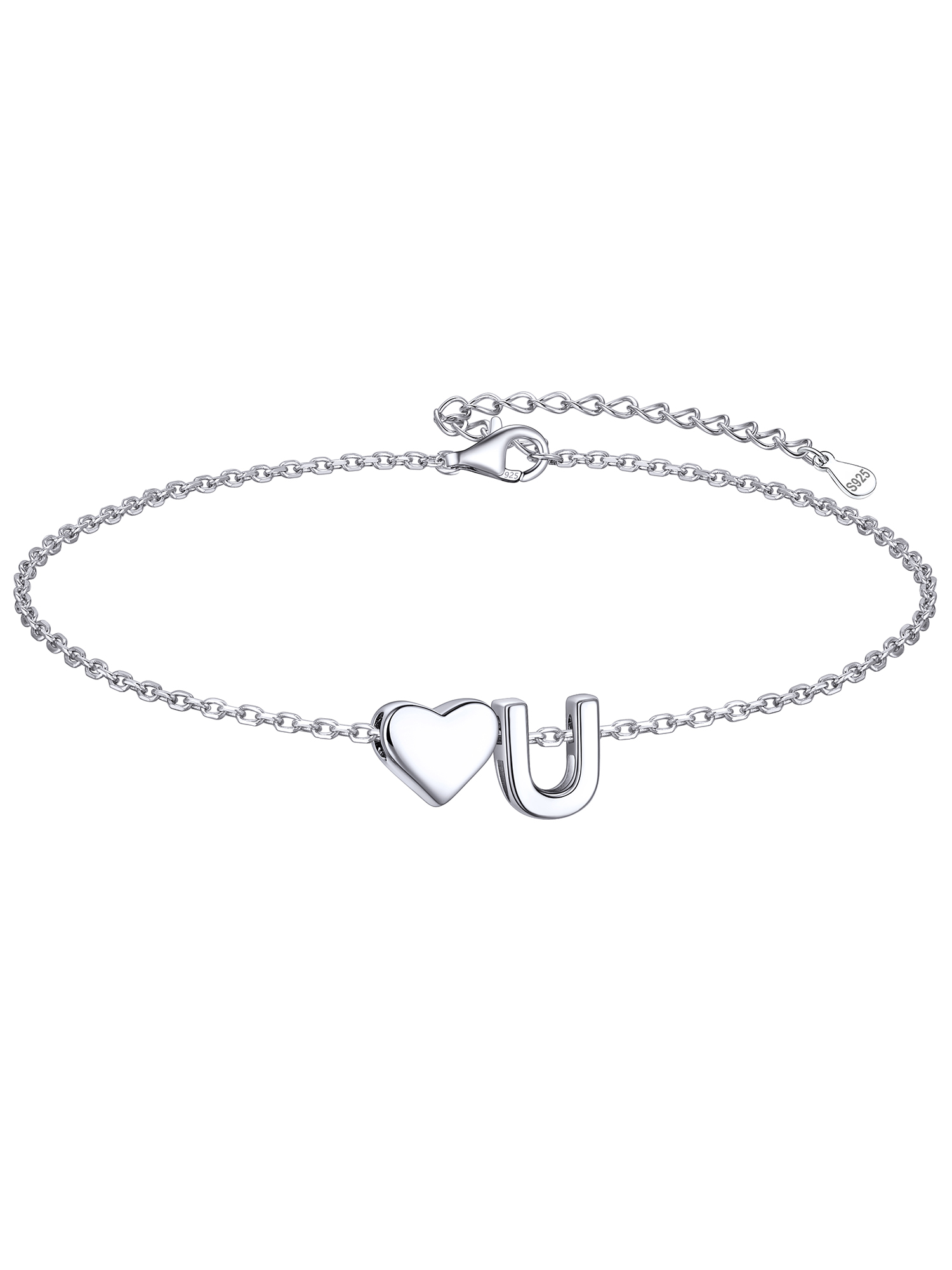 Classic Initial Letters with Heart Bracelet, sterling silver jewlery, initial bracelet, gift idea