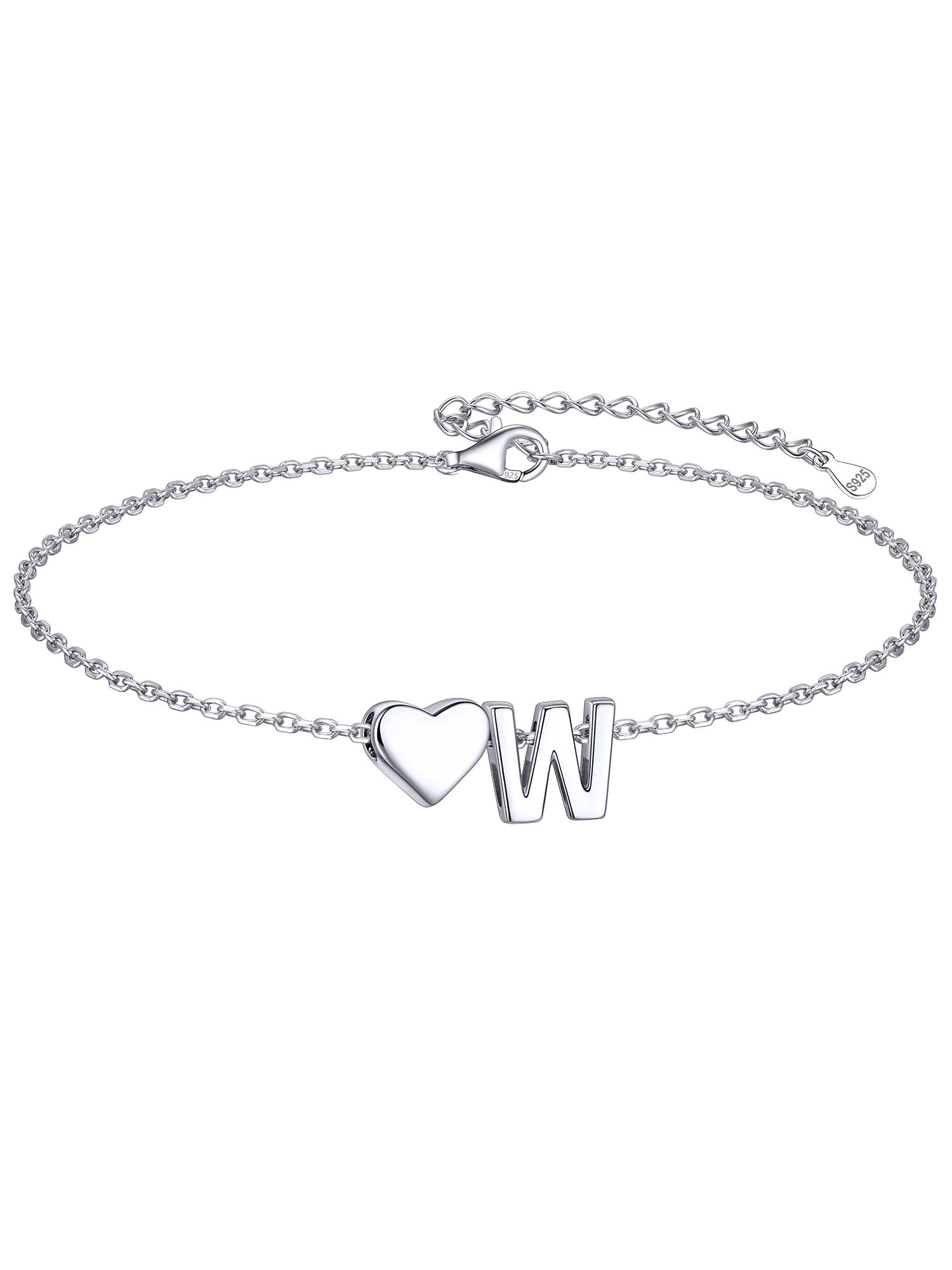 Classic Initial Letters with Heart Bracelet, sterling silver jewlery, initial bracelet, gift idea