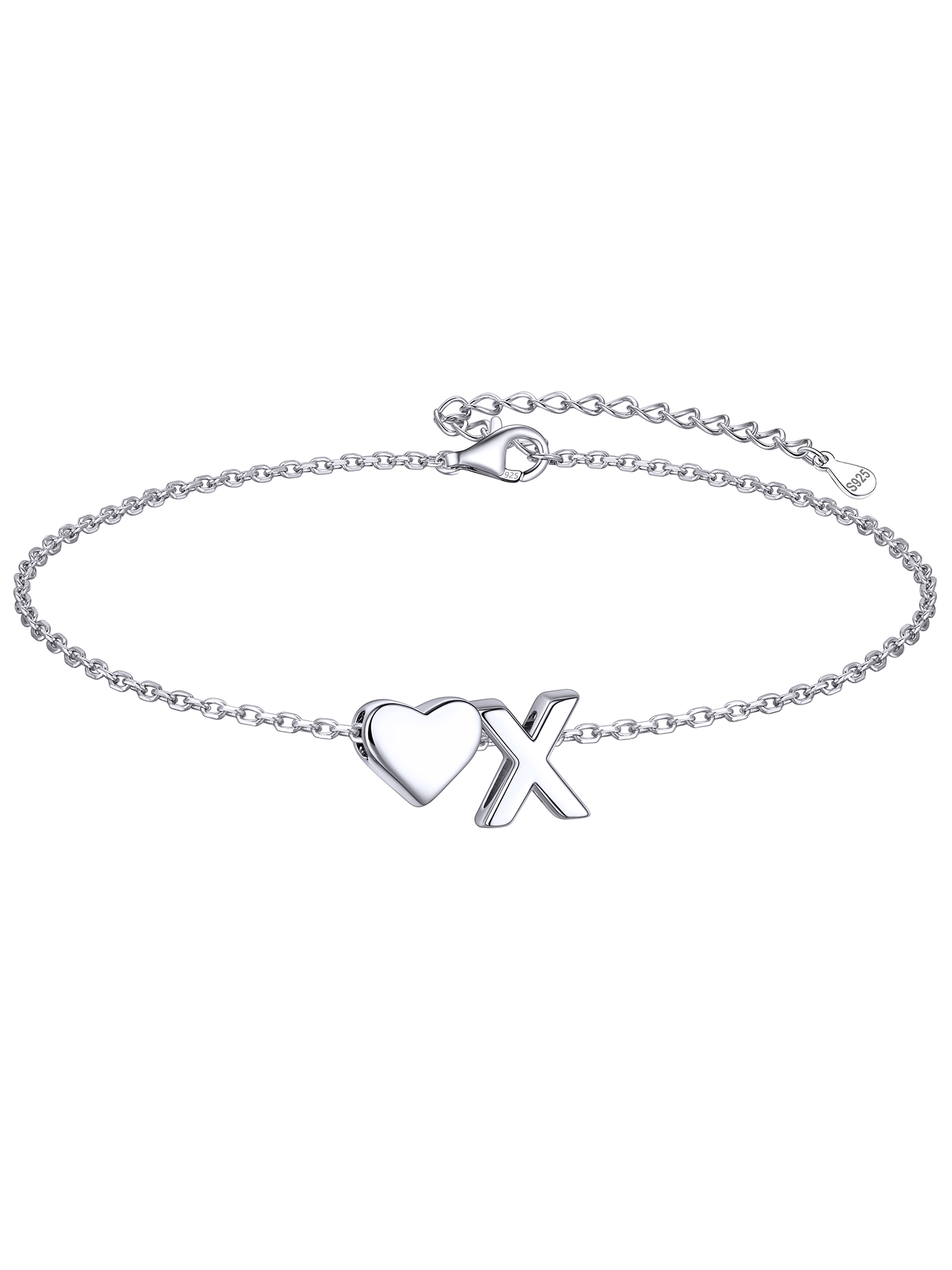 Classic Initial Letters with Heart Bracelet, sterling silver jewlery, initial bracelet, gift idea