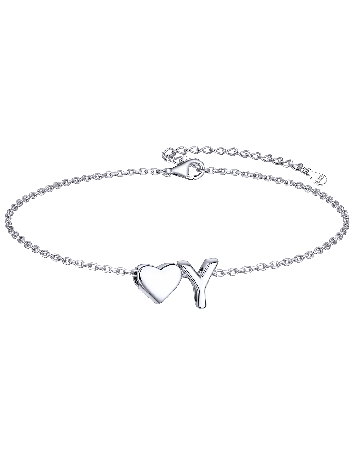 Classic Initial Letters with Heart Bracelet, sterling silver jewlery, initial bracelet, gift idea