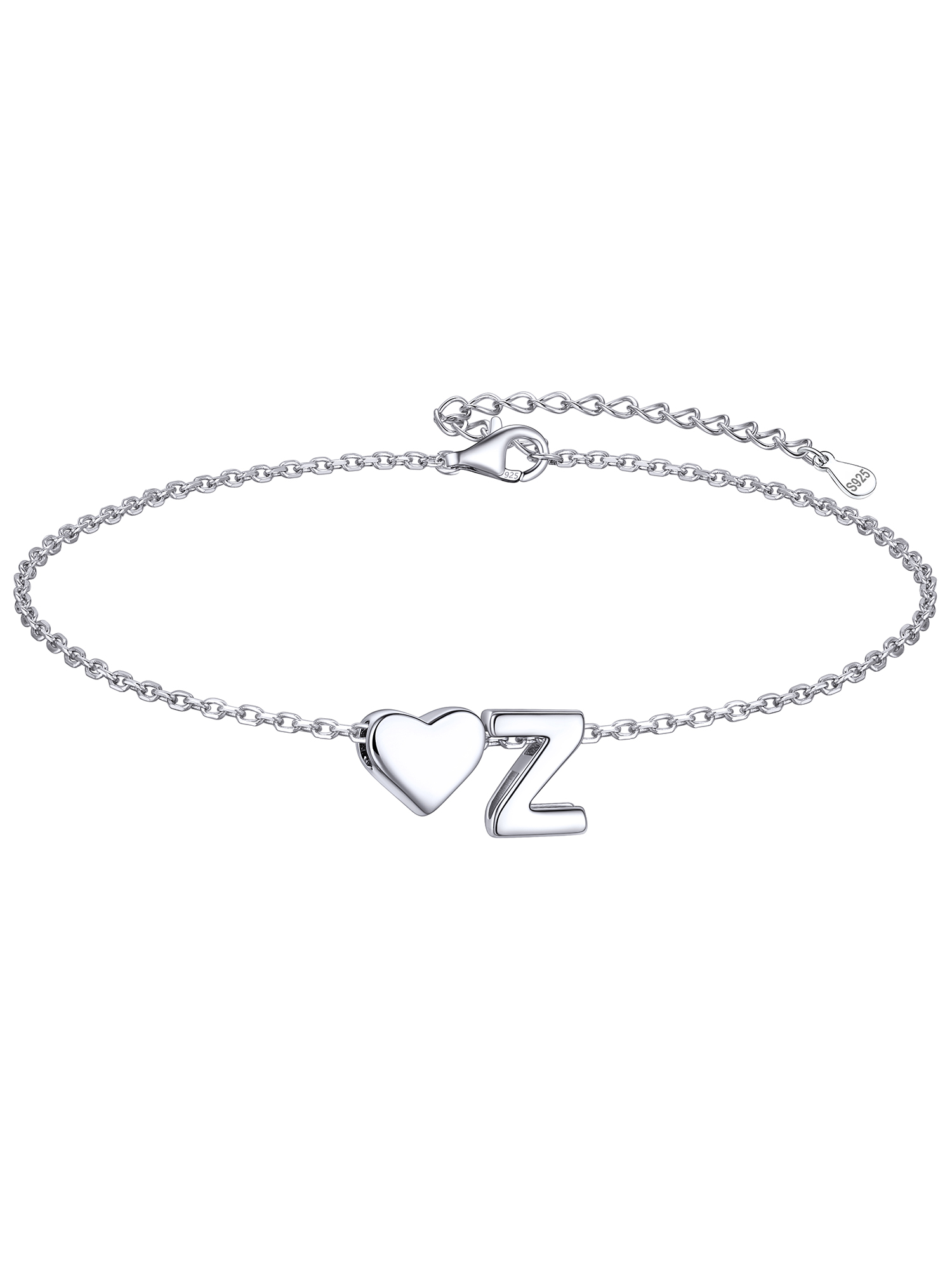 Classic Initial Letters with Heart Bracelet, sterling silver jewlery, initial bracelet, gift idea