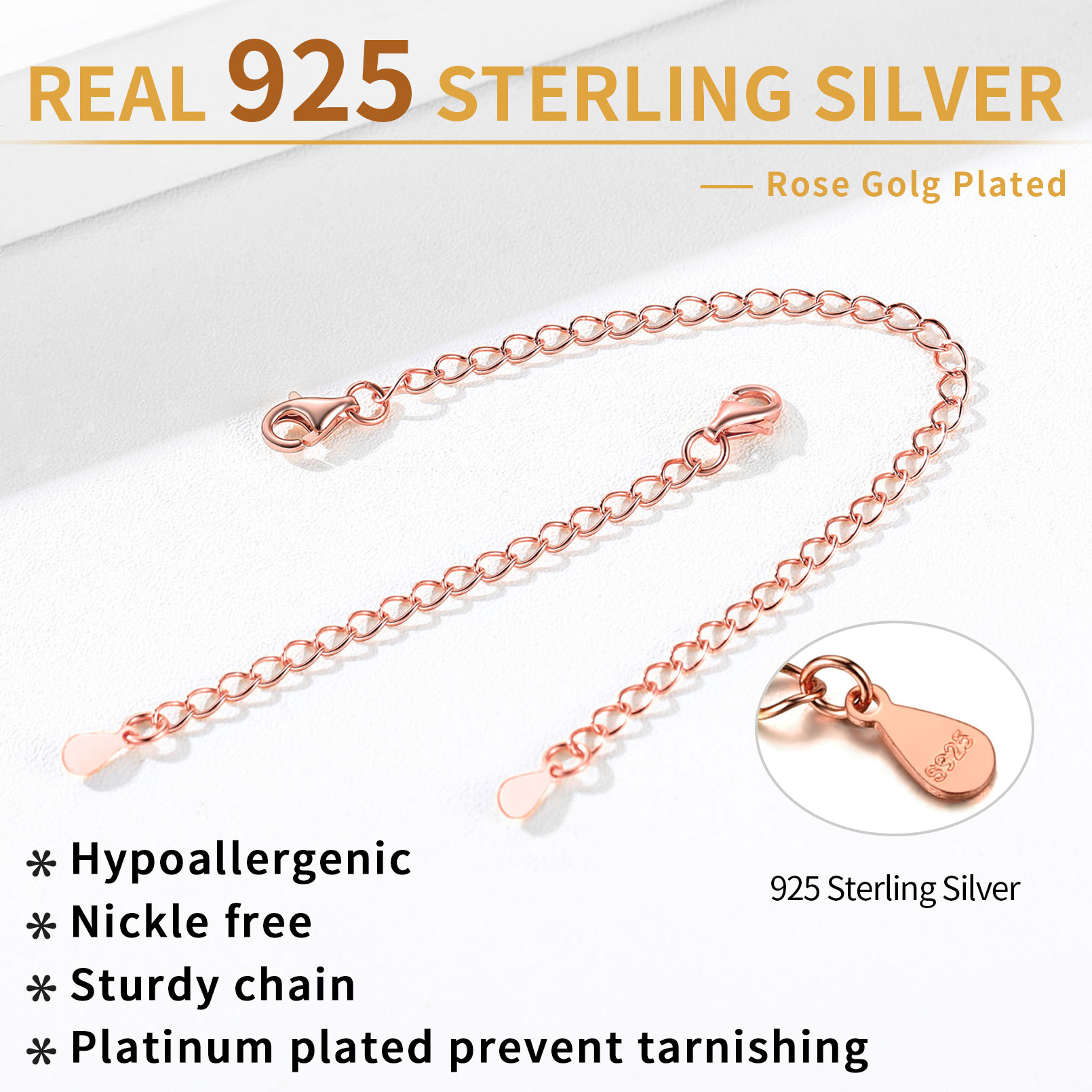 Sterling Silver 2Pcs Necklace Extenders with Double Lobster Clasp 