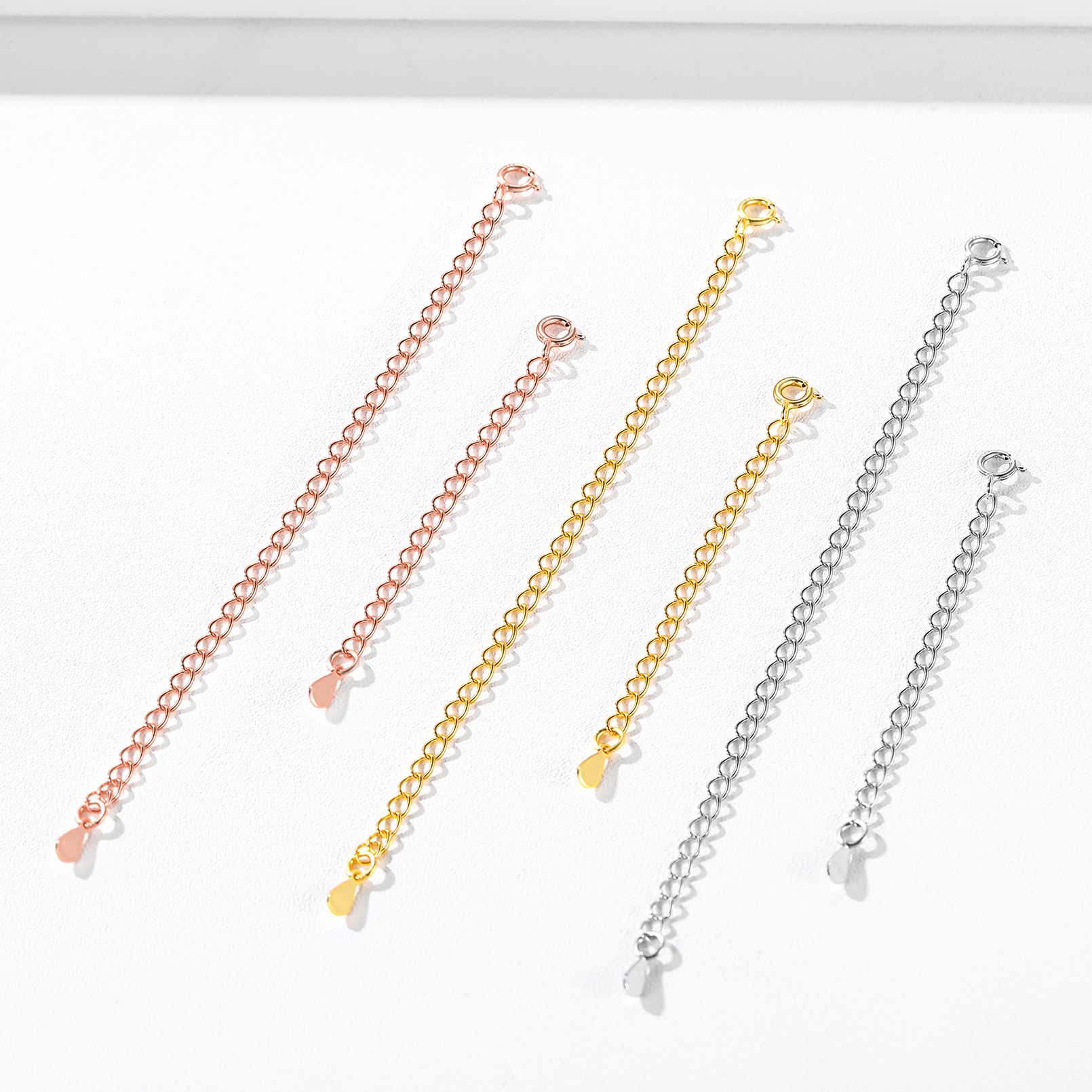 2 Pcs Hypoallergenic  Sterling Silver Necklace Durable Extenders in Different Colors