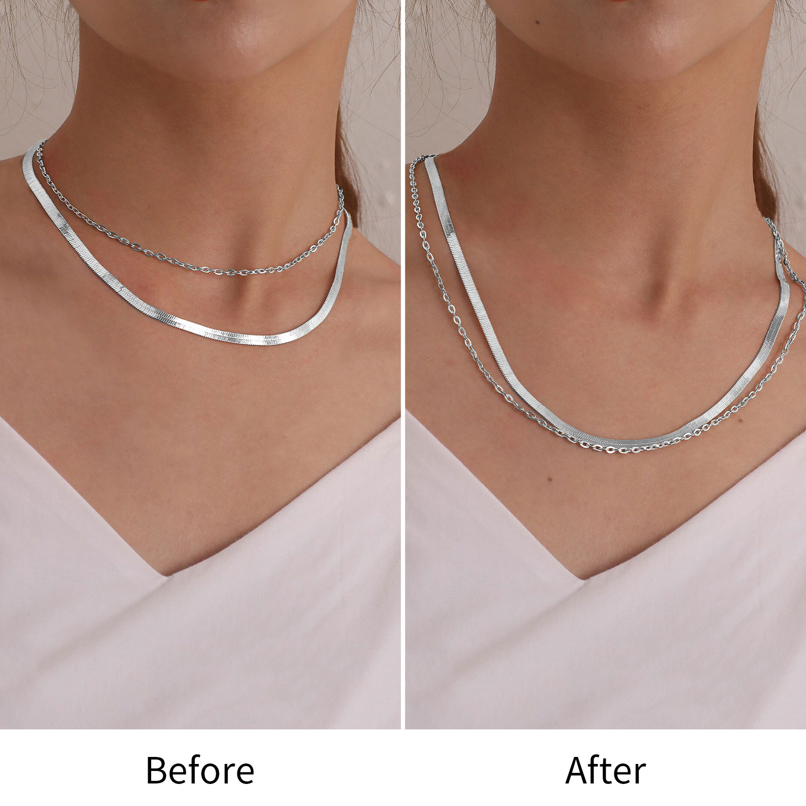 2 Pcs Hypoallergenic Sterling Silver Necklace Durable Extenders for Women & Men, silver color