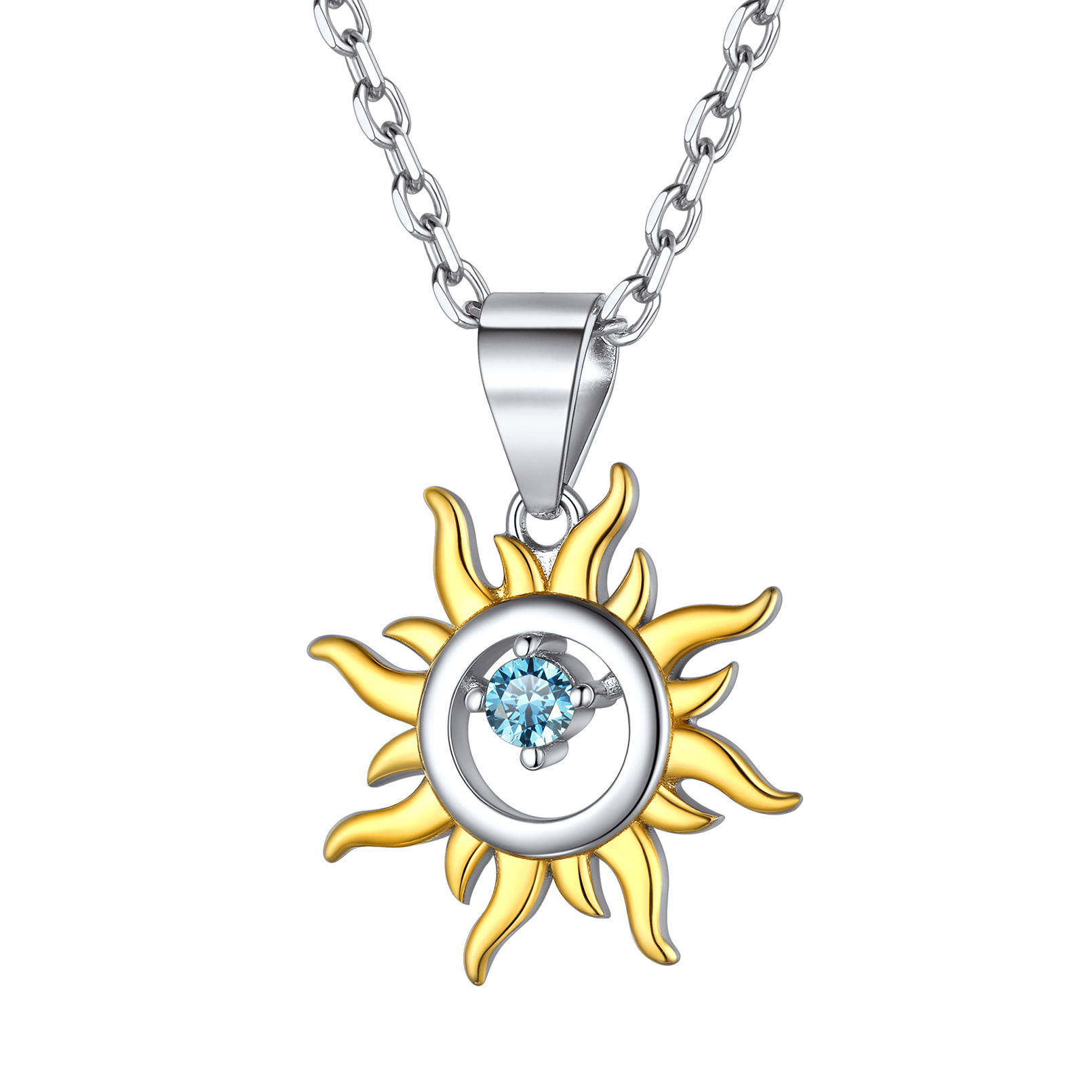 Blue Cubic Zirconia Small Dainty  Sun Necklace 