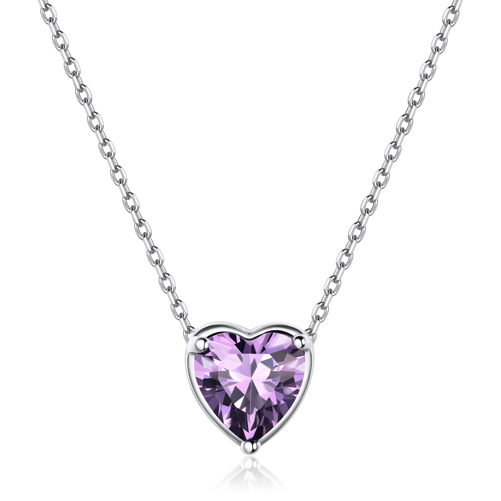 Heart Cut Created Birthstone Pendant Necklace for women, February birthstone, Amethyst Jewelry, Pisces Birthstone, Aquarius Birthstone, sterling silver necklace, gift idea