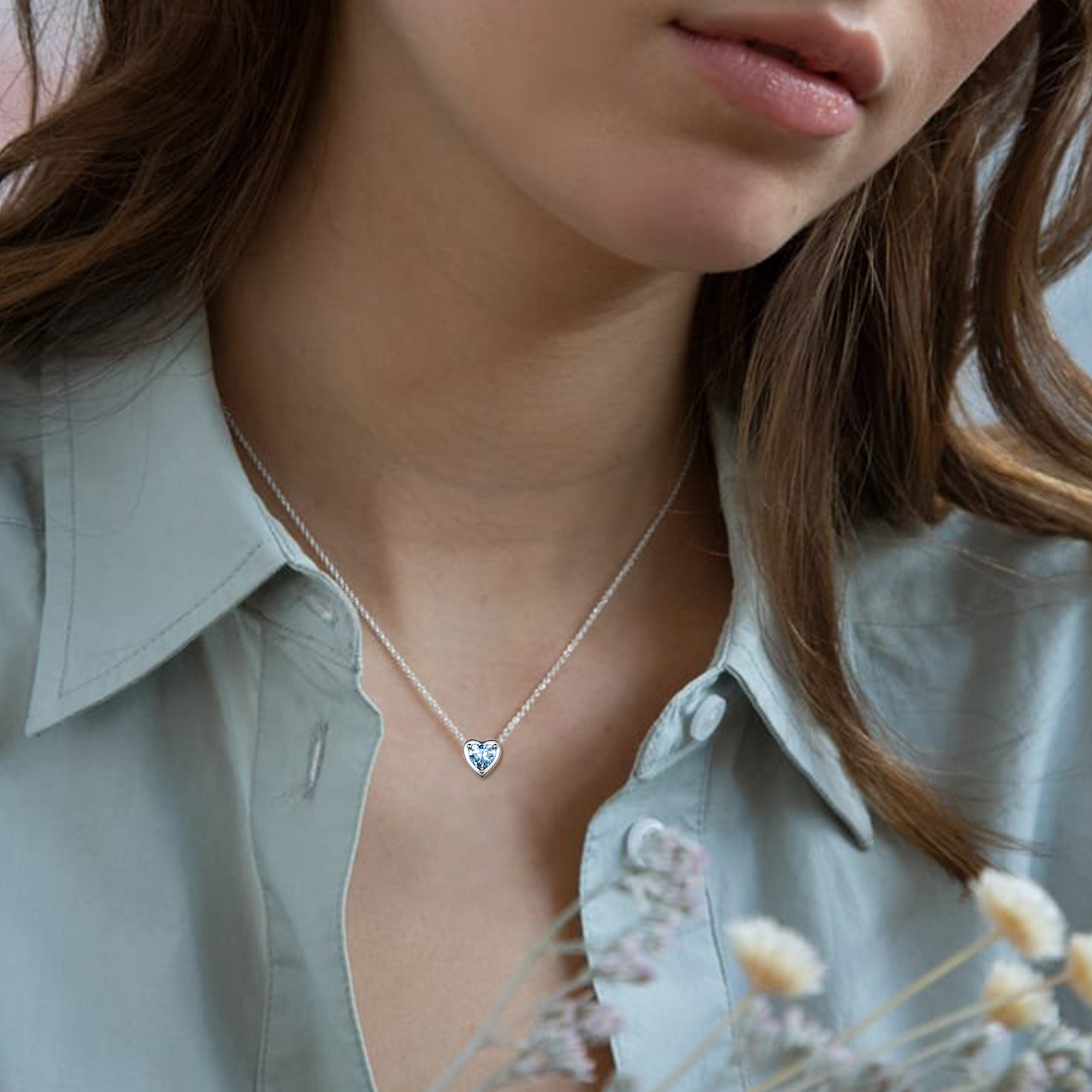 Heart Cut Created Birthstone Pendant Necklace for women, birthstone necklace,sterling silver jewelry, gem necklace 