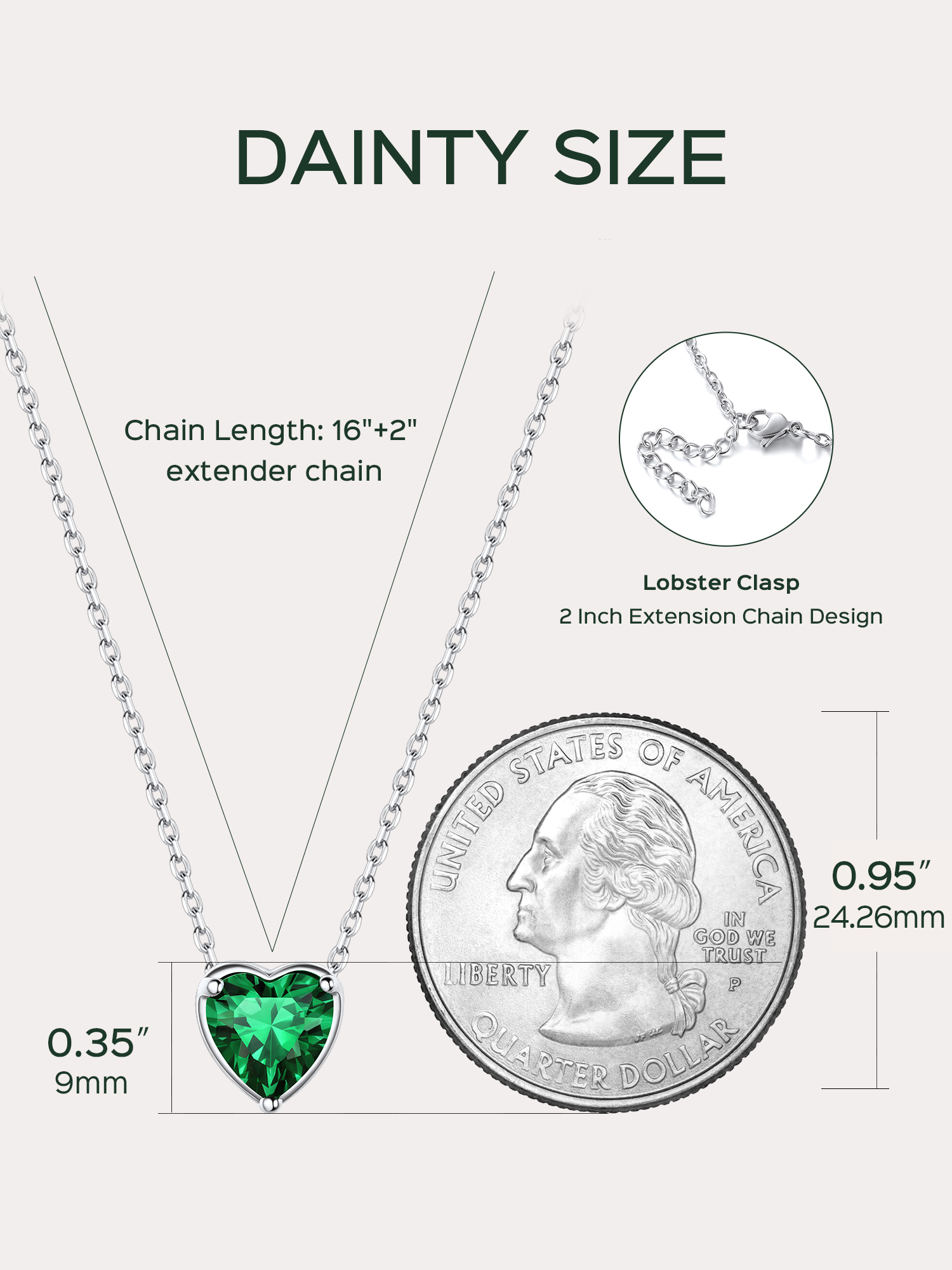 Heart Cut Created Birthstone Pendant Necklace for women, may birthstone, Emerald Necklace, Taurus Birthstone, Gemini Birthstone, sterling silver jewelry, gift idea