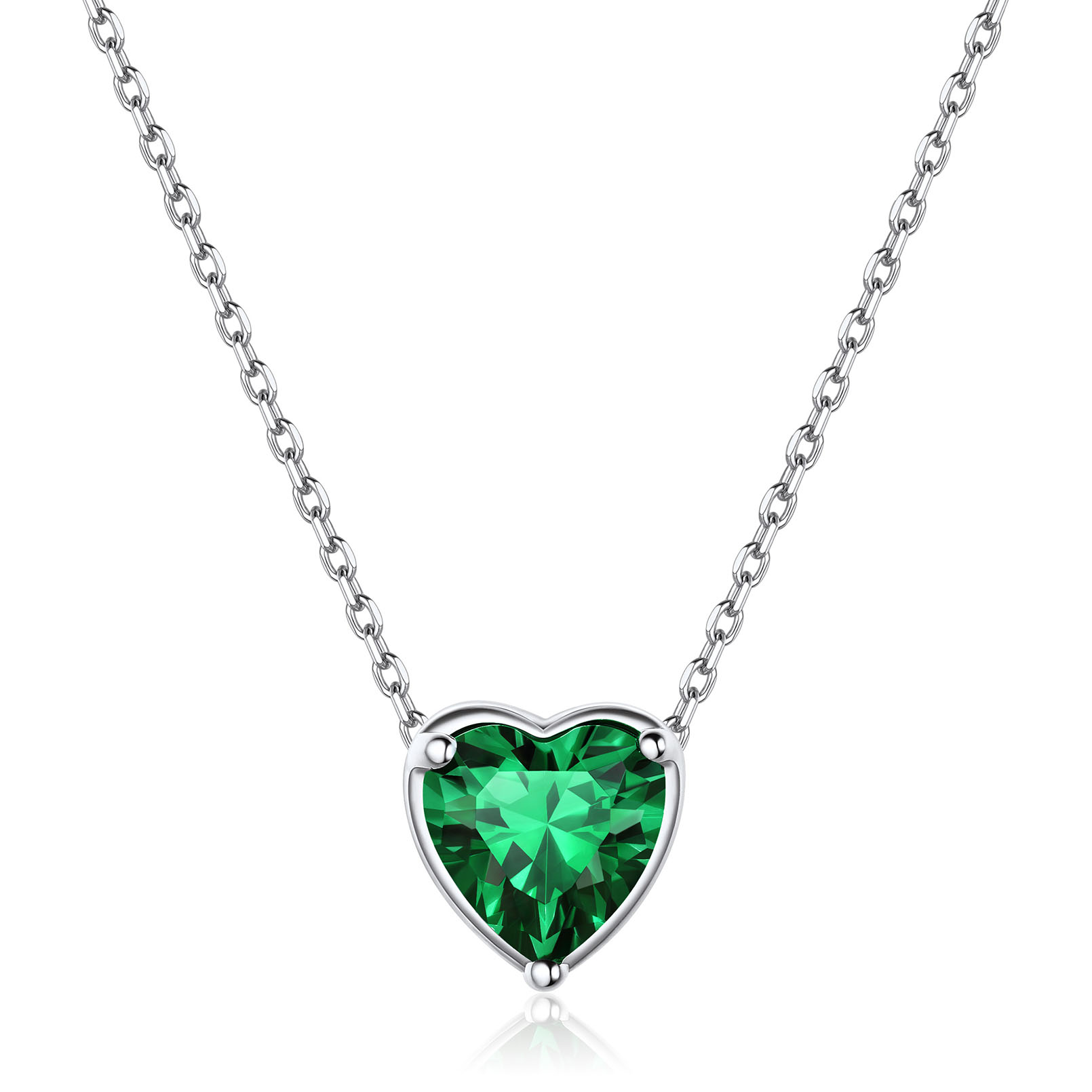 Heart Cut Created Birthstone Pendant Necklace for women, may birthstone, Emerald Necklace, Taurus Birthstone, Gemini Birthstone, sterling silver jewelry, gift idea