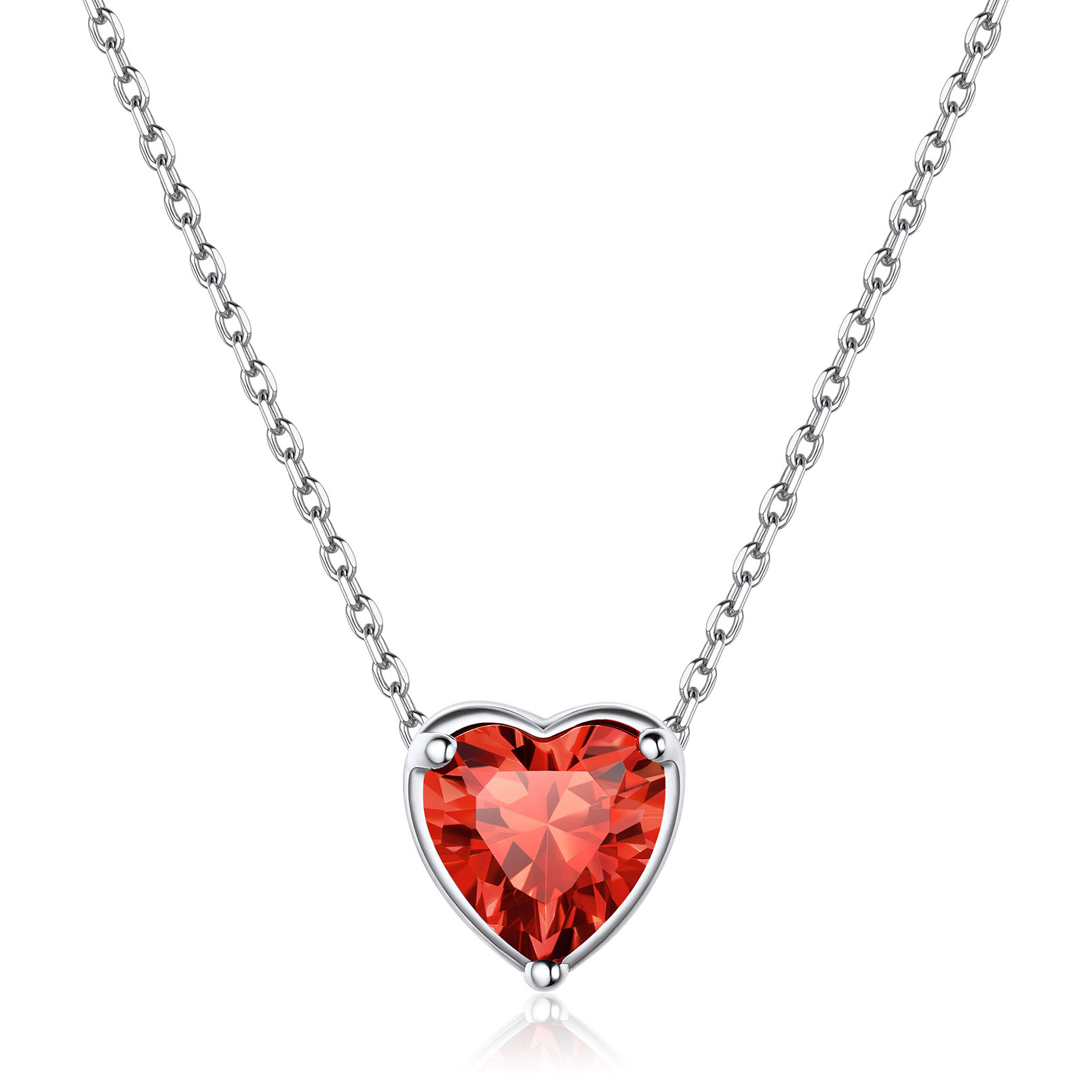 Heart Cut Created Birthstone Pendant Necklace for women,  july birthstone, Ruby Pendant, Cancer Birthstone, Leo Birthstone, sterling silver jewelry, gift idea