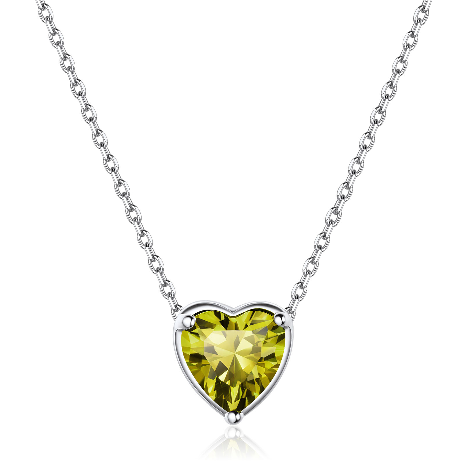Heart Cut Created Birthstone Pendant Necklace for women, august birthstone, Peridot Necklace, Leo Birthstone, Virgo Birthstone, sterling silver jewelry, gift idea
