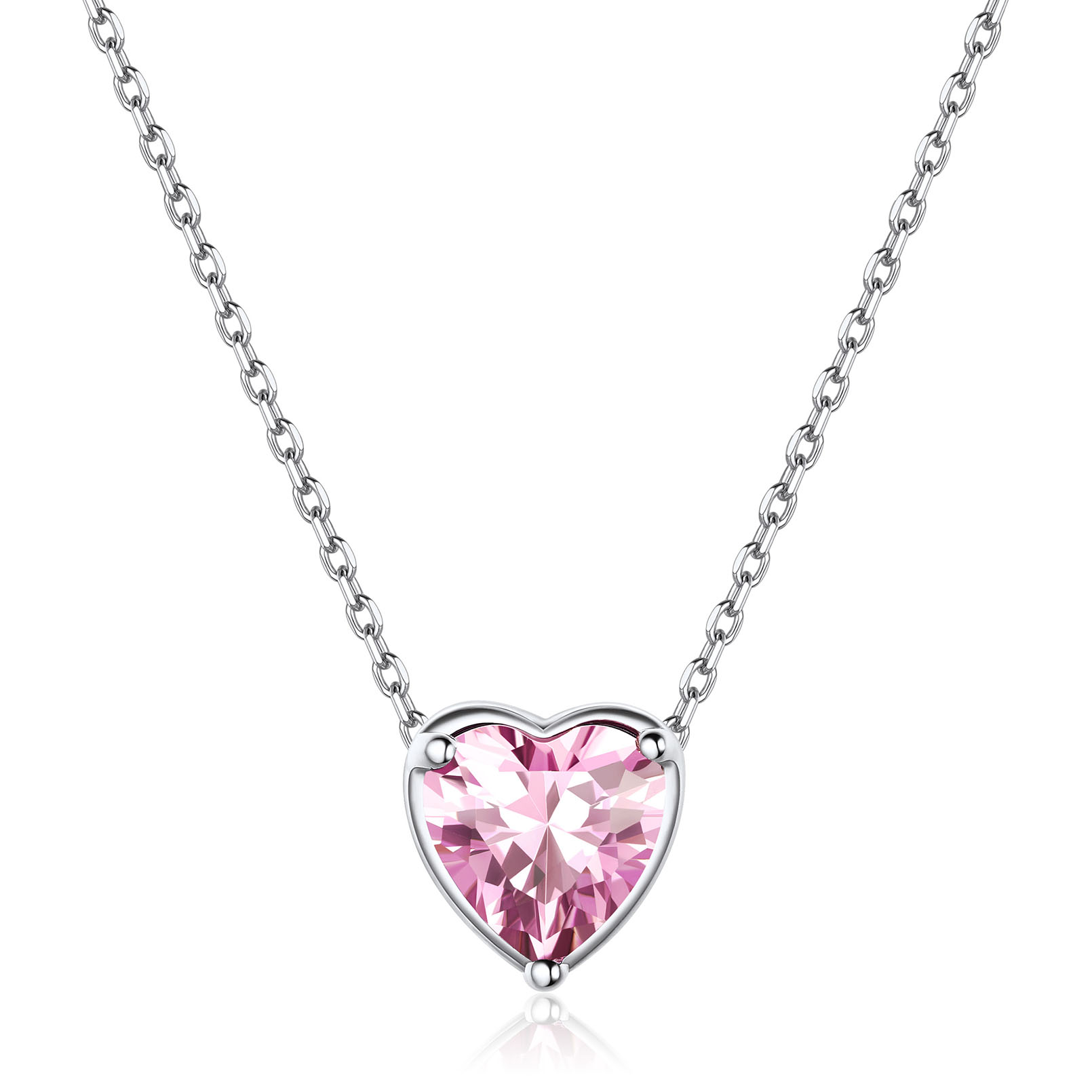 Heart Cut Created Birthstone Pendant Necklace for women, october birthstone, Pink Tourmaline Jewelry, Libra Birthstone, Scorpio Birthstone, sterling silver Jewelry, gift idea