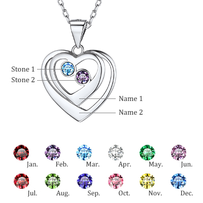 Personalized Heart surround Birthstone Engraved Necklace