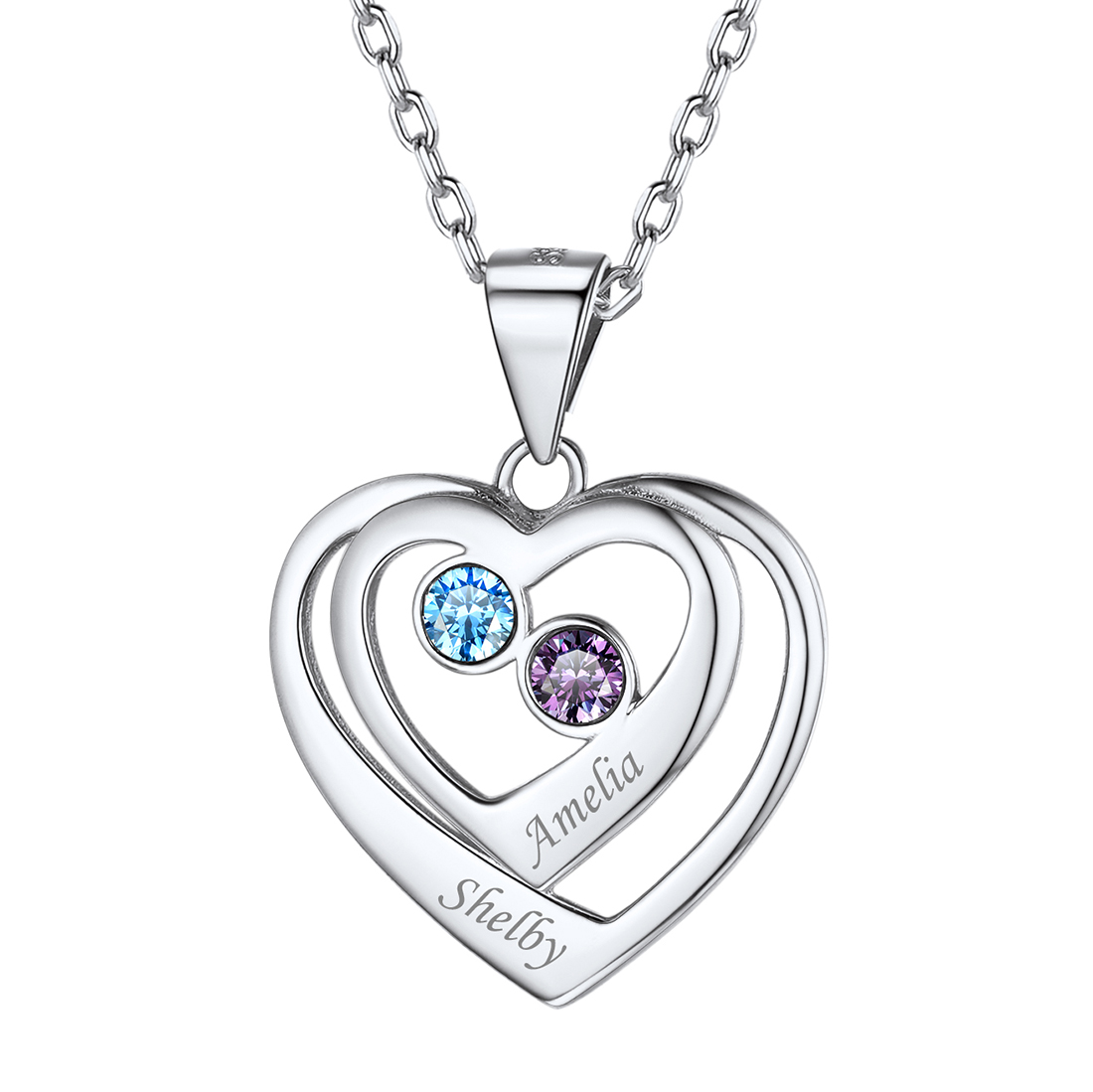 Heart surround Birthstone Engraved Necklace