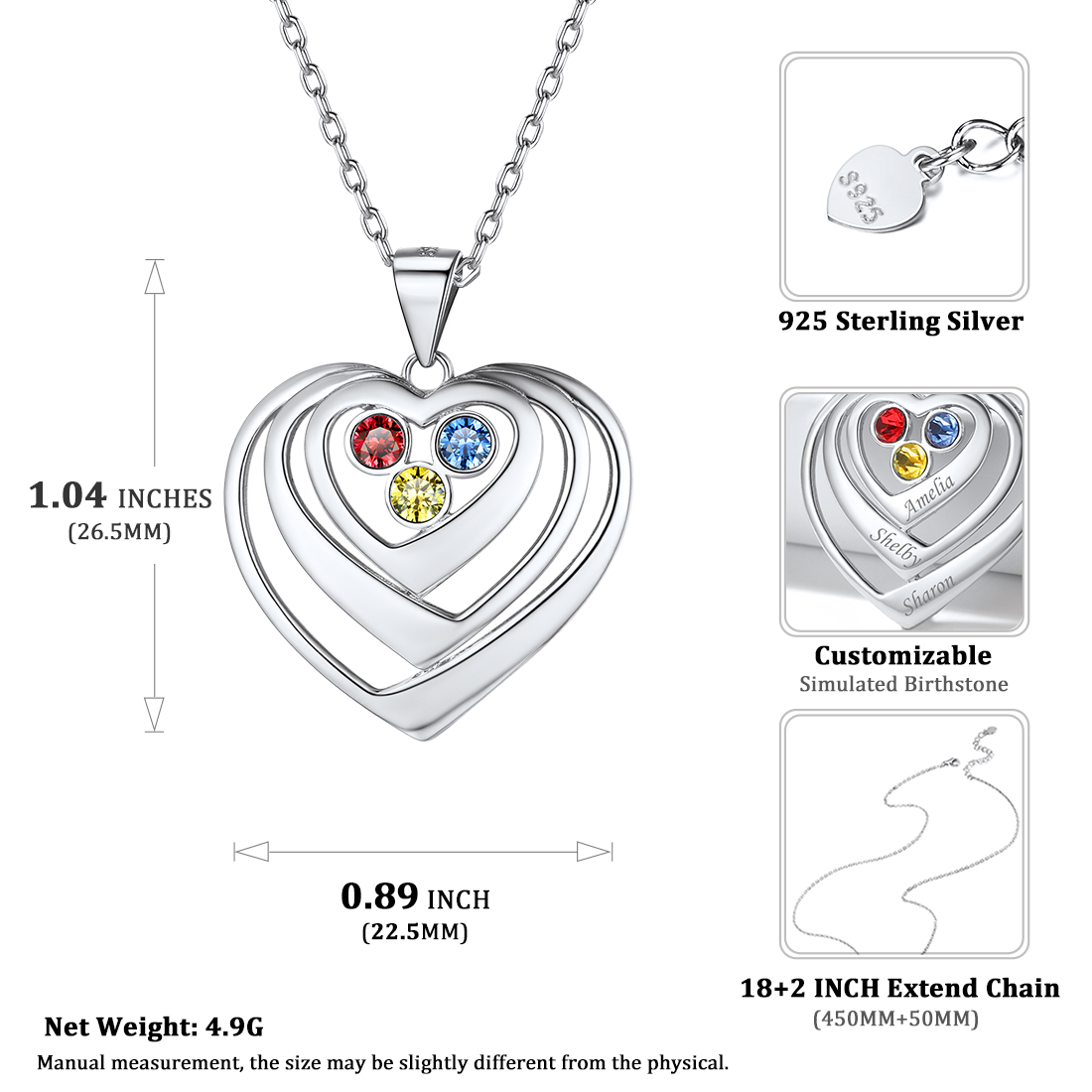 Sterling Silver Heart surround Birthstone Engraved Necklace