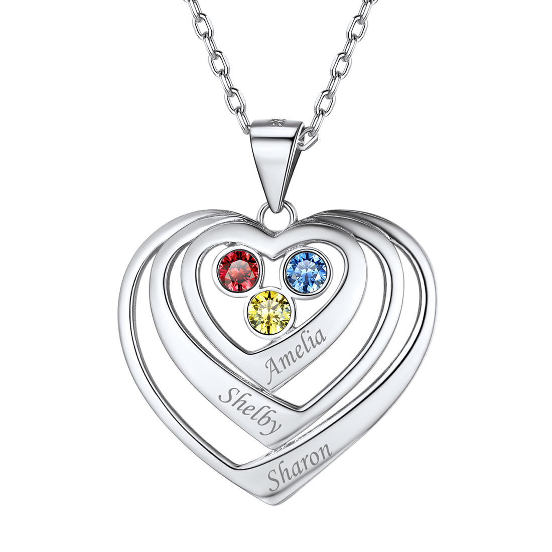 Heart surround Birthstone Engraved Necklace
