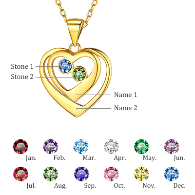 Personalized Heart surround Birthstone Engraved Necklace