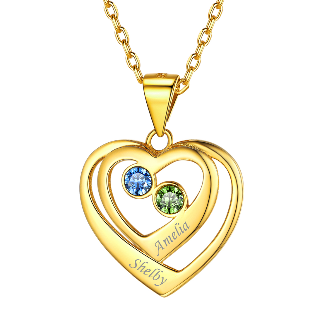 Heart surround Birthstone Engraved Necklace