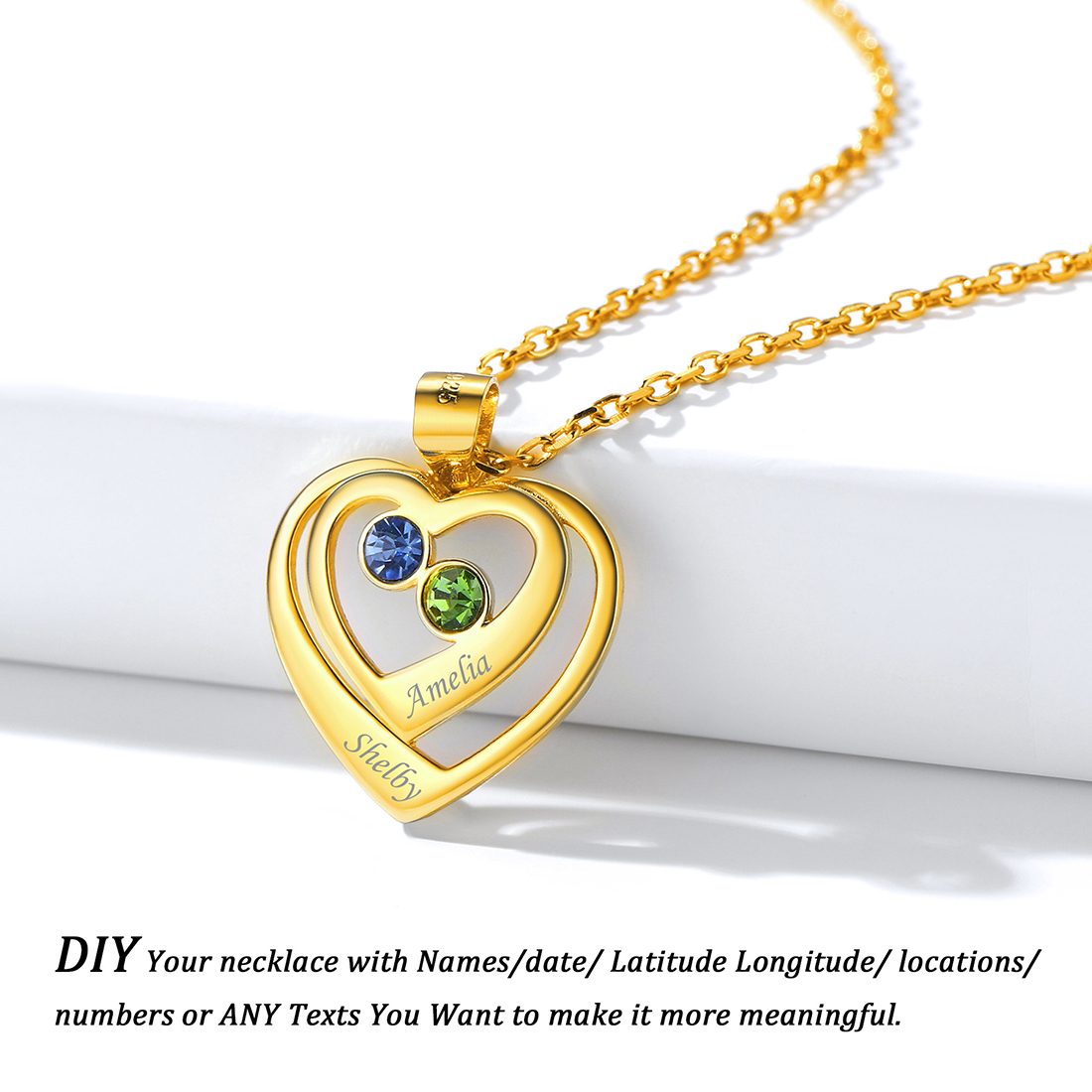 Personalized Heart surround Birthstone Engraved Necklace