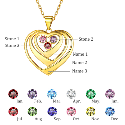Personalized Heart surround Birthstone Engraved Necklace