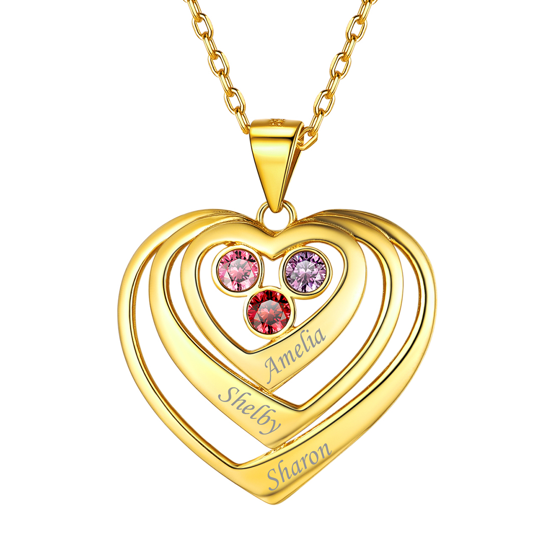 Heart surround Birthstone Engraved Necklace