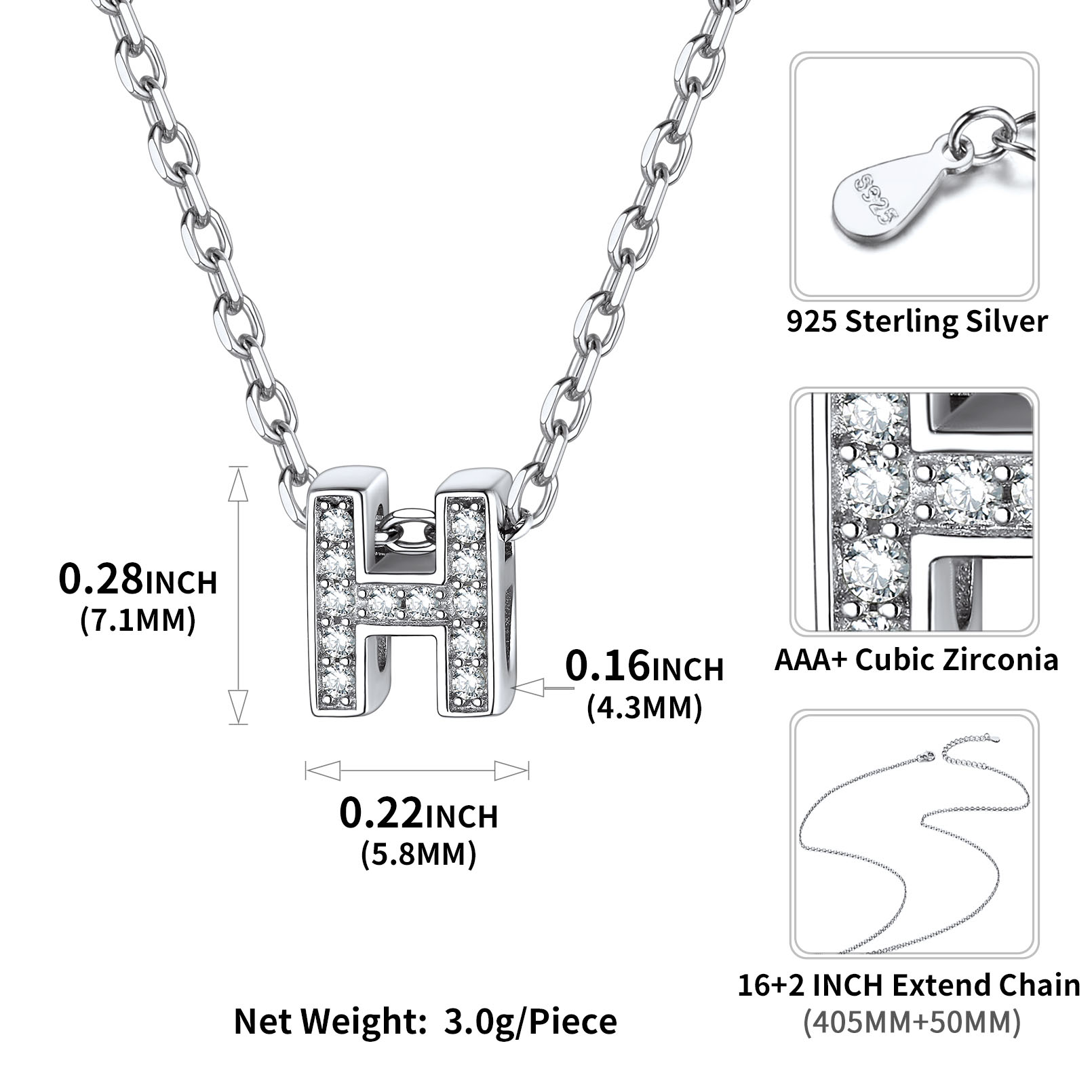 Sterling Silver ChicSilver Dainty Cubic Zirconia Initial Necklace Details: Dimensions, Hypoallergenic, Lobster-Claw-Clasps