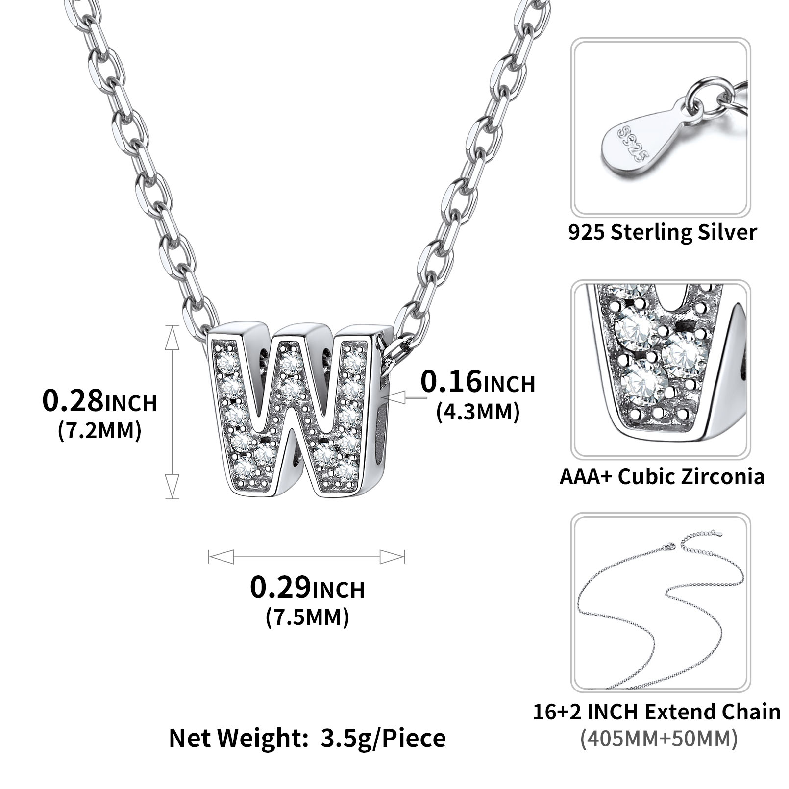 Sterling Silver ChicSilver Dainty Cubic Zirconia Initial Necklace Details: Dimensions, Hypoallergenic, Lobster-Claw-Clasps