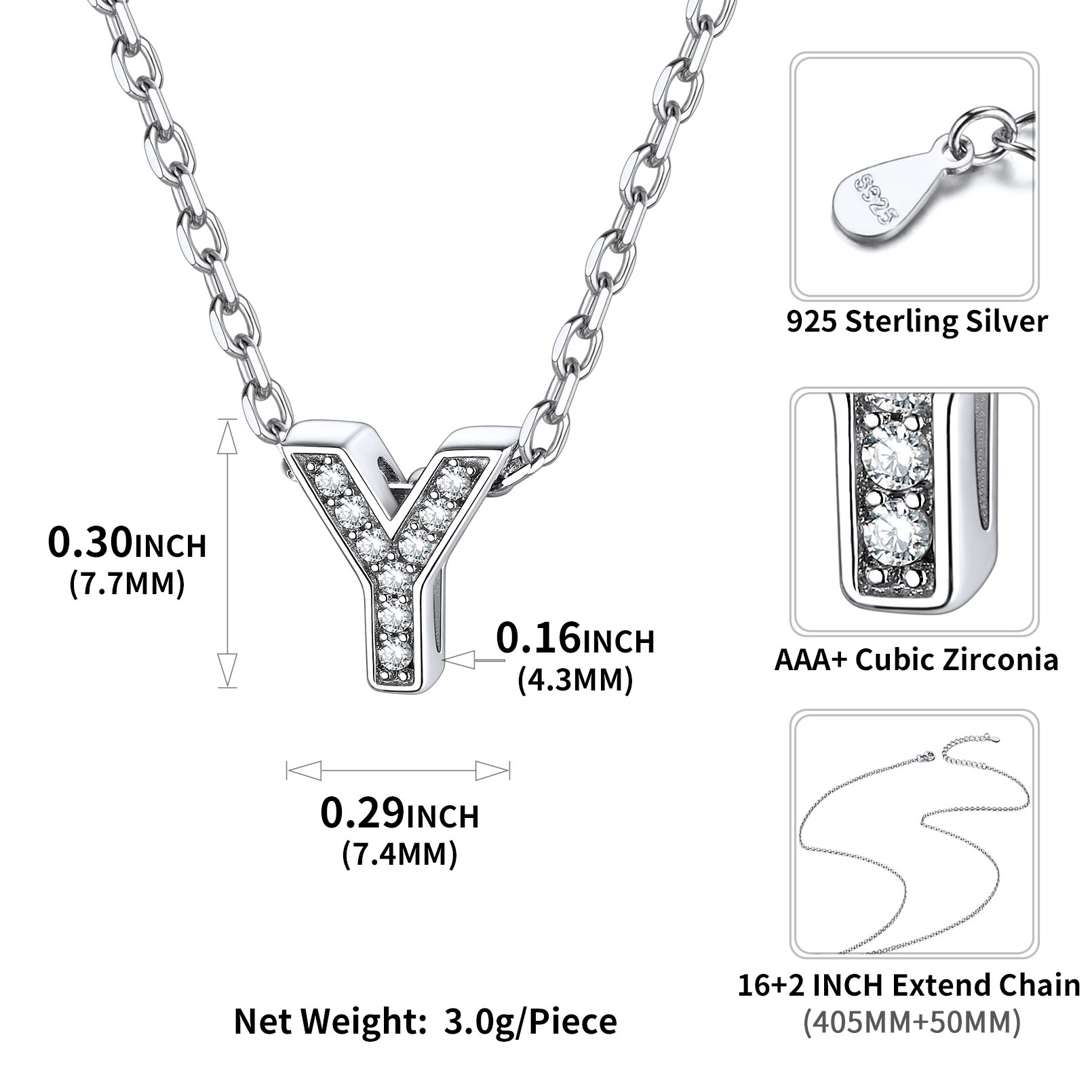 Sterling Silver ChicSilver Dainty Cubic Zirconia Initial Necklace Details: Dimensions, Hypoallergenic, Lobster-Claw-Clasps