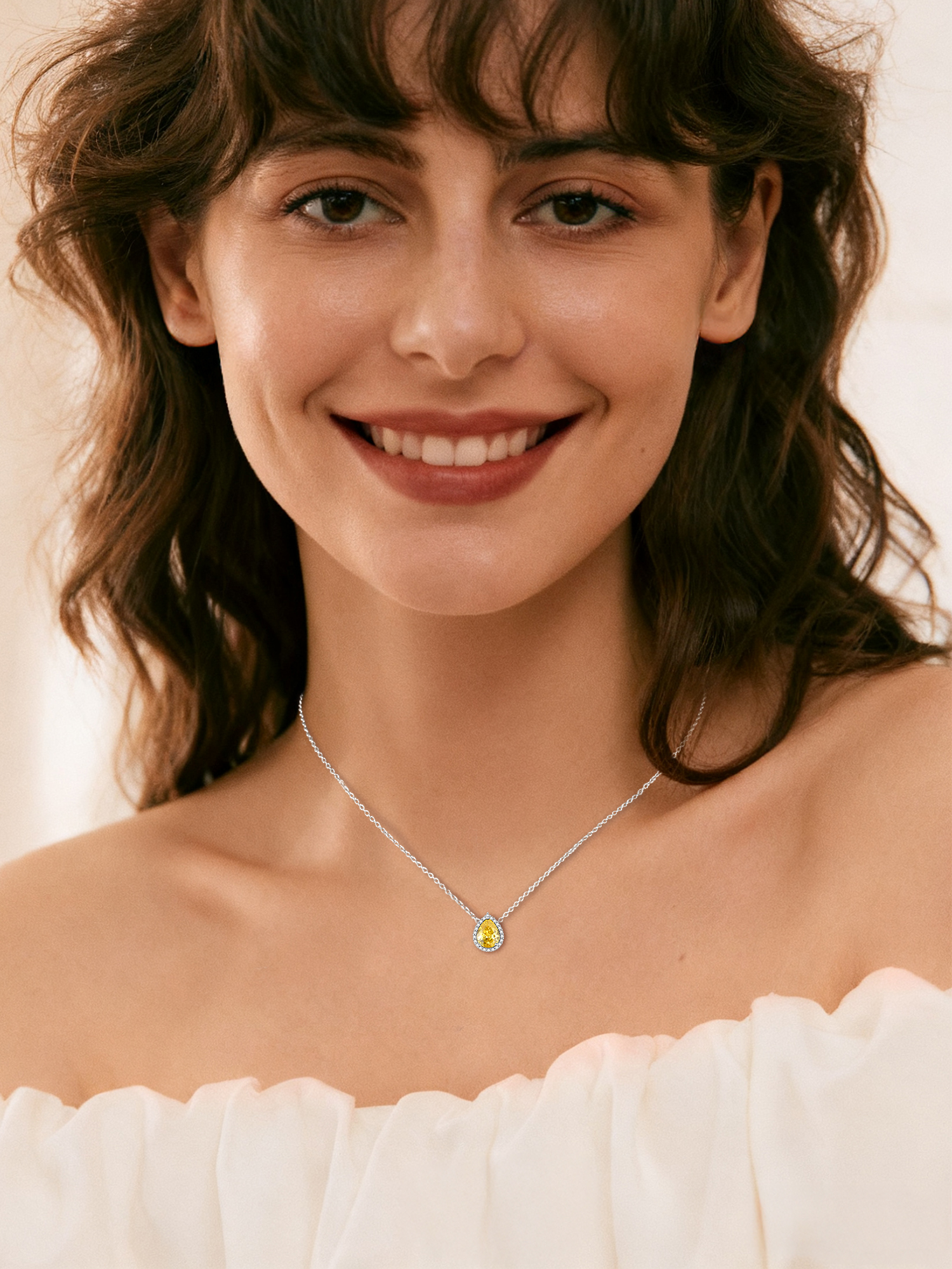 Pear Cut Teardrop Birthstone Diamond Necklace for Women
