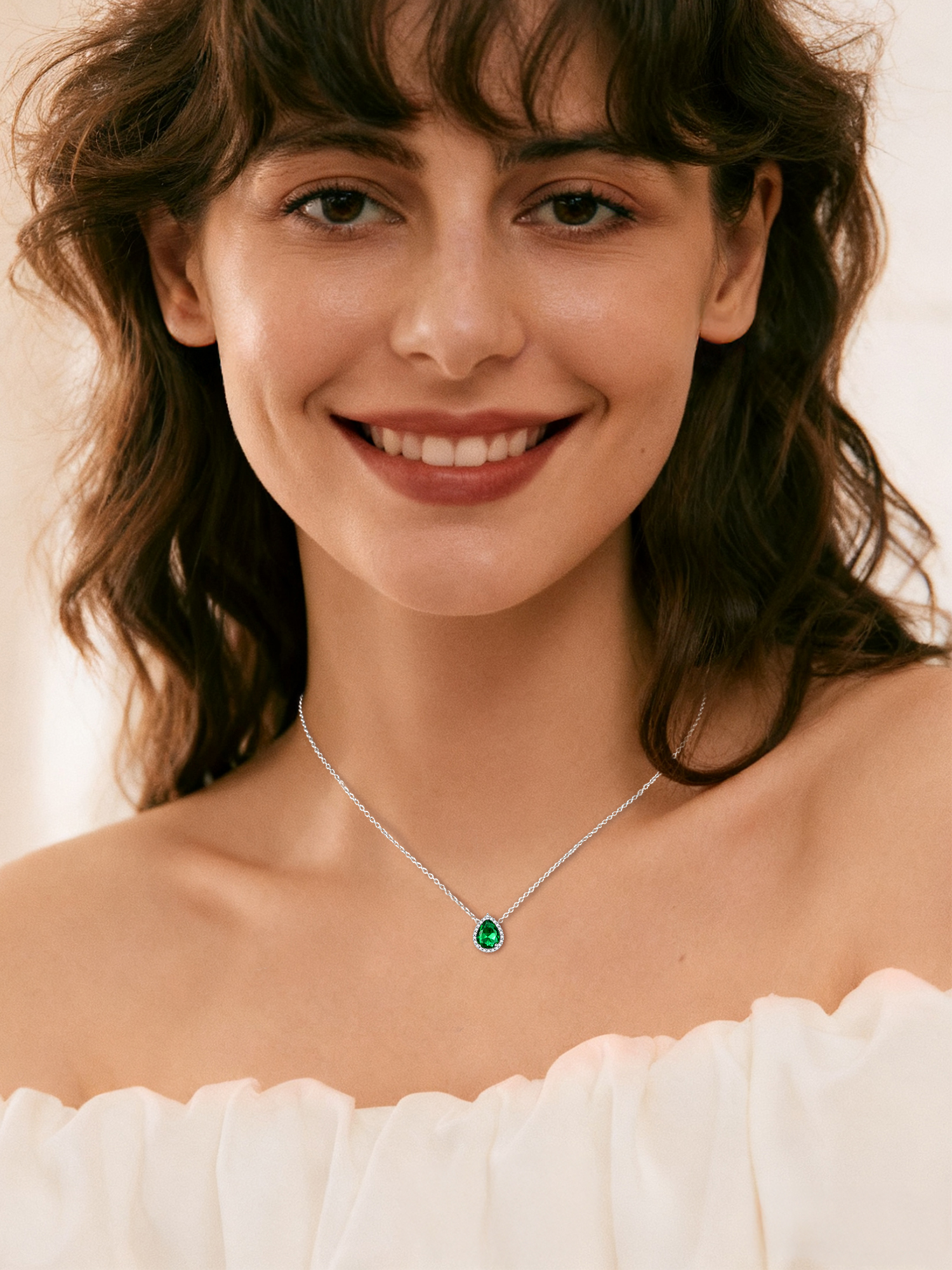 Pear Cut Teardrop Birthstone Diamond Necklace for Women
