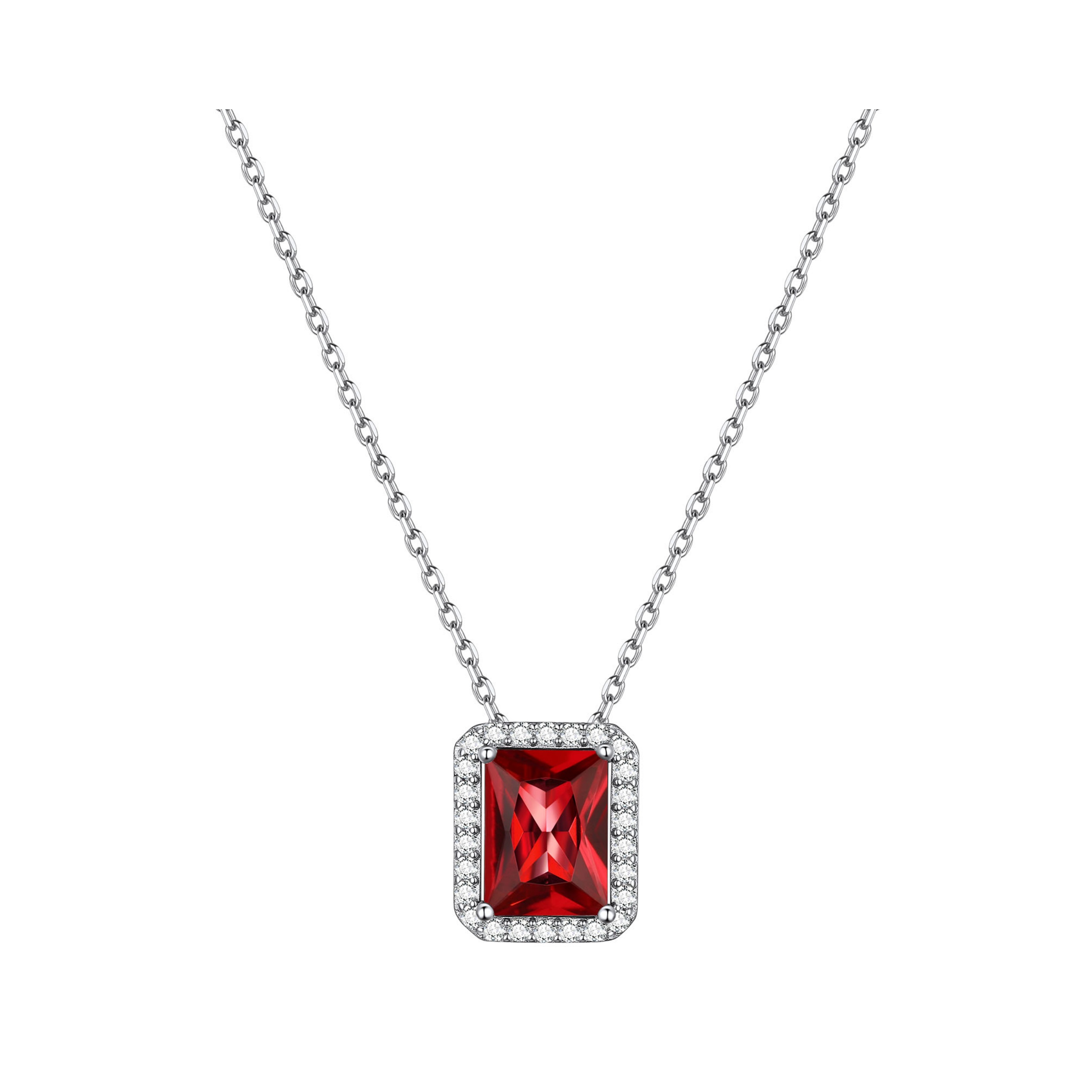 Square Emerald Cut Cubic Zirconia Halo Pendant Birthstone Necklace