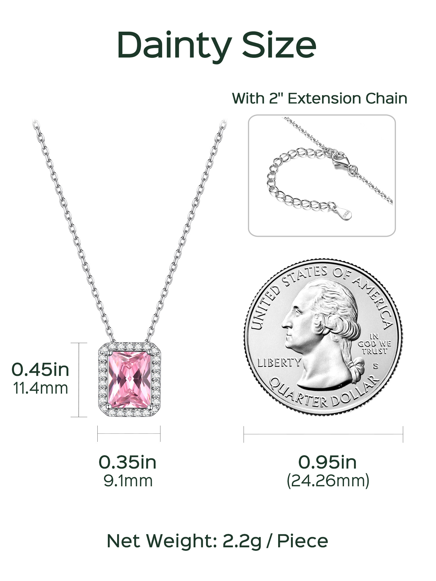 Square Emerald Cut Cubic Zirconia Halo Pendant Birthstone Necklace for Women, october birthstone, Pink Tourmaline Jewelry, Libra Birthstone, Scorpio Birthstone, sterling silver Jewelry, gift idea