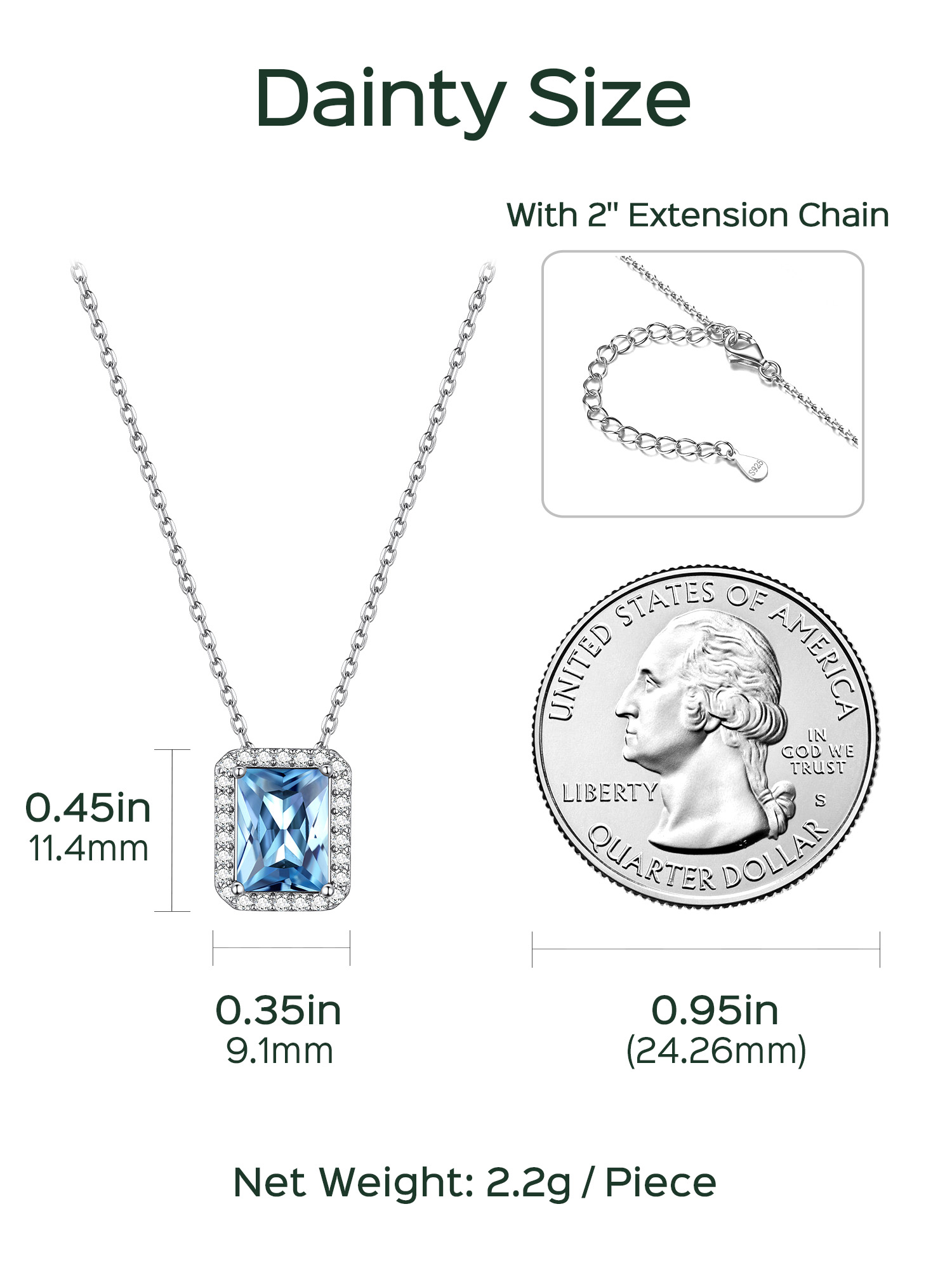 Square Emerald Cut Cubic Zirconia Halo Pendant Birthstone Necklace for Women, march birthstone, Aquamarine Pendant, Pisces Birthstone, Aries Birthstone, sterling silver jewelry, gift idea