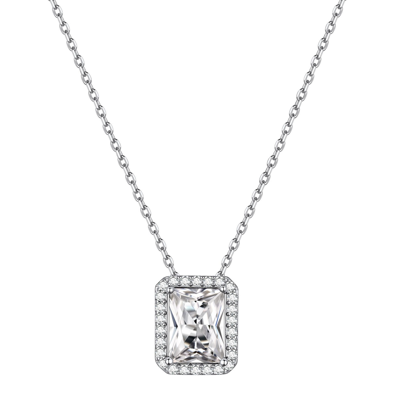 Square Emerald Cut Cubic Zirconia Halo Pendant Birthstone Necklace for Women, april birthstone, Diamond Jewelry, Aries Birthstone, Taurus Birthstone, birthstone necklace, gift idea