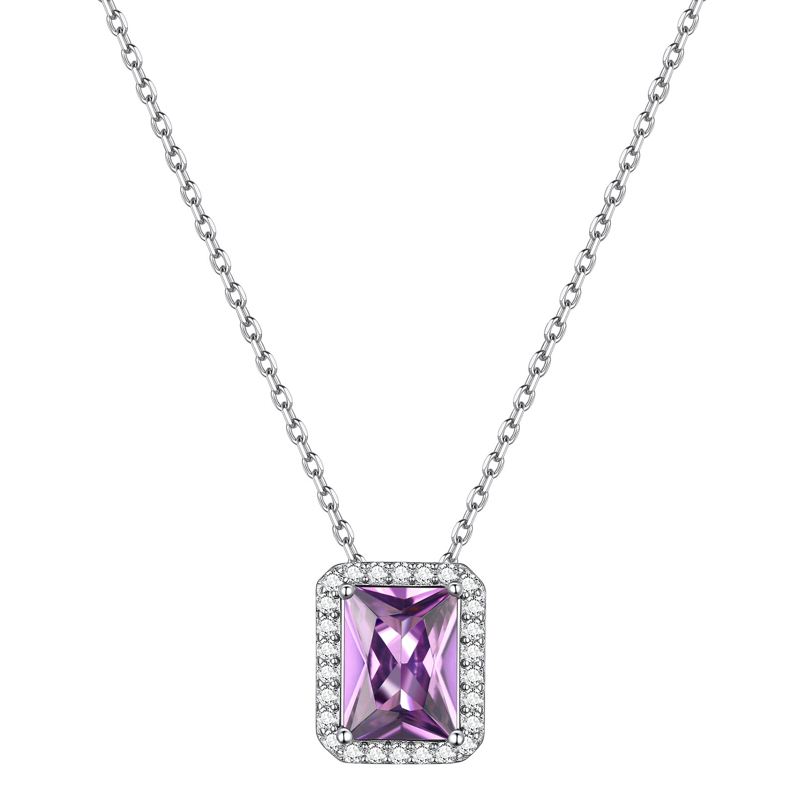 Square Emerald Cut Cubic Zirconia Halo Pendant Birthstone Necklace for Women, june birthstone, Alexandrite Jewelry, Gemini Birthstone, Cancer Birthstone, birthstone jewelry, gift idea