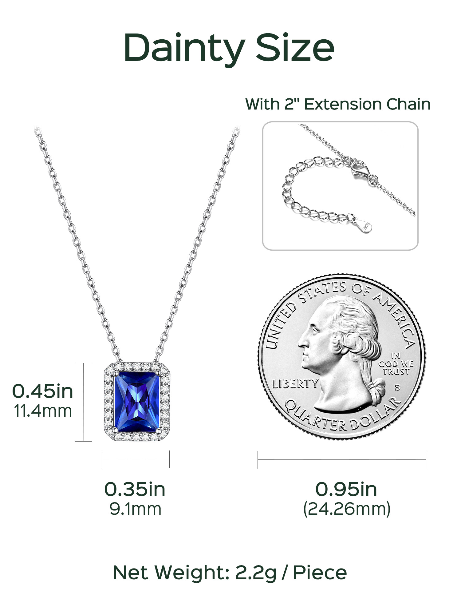 Square Emerald Cut Cubic Zirconia Halo Pendant Birthstone Necklace for Women, september birthstone, Sapphire Jewelry, Virgo Birthstone, Libra Birthstone, sterling silver jewelry, gift idea